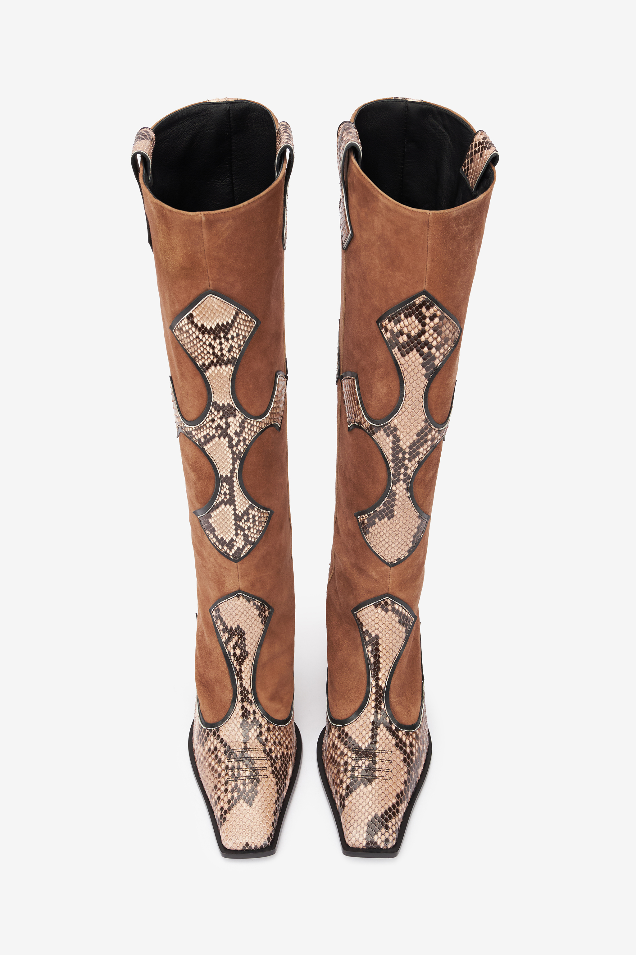 Roberto Cavalli Suede And Snake Boots In Brown