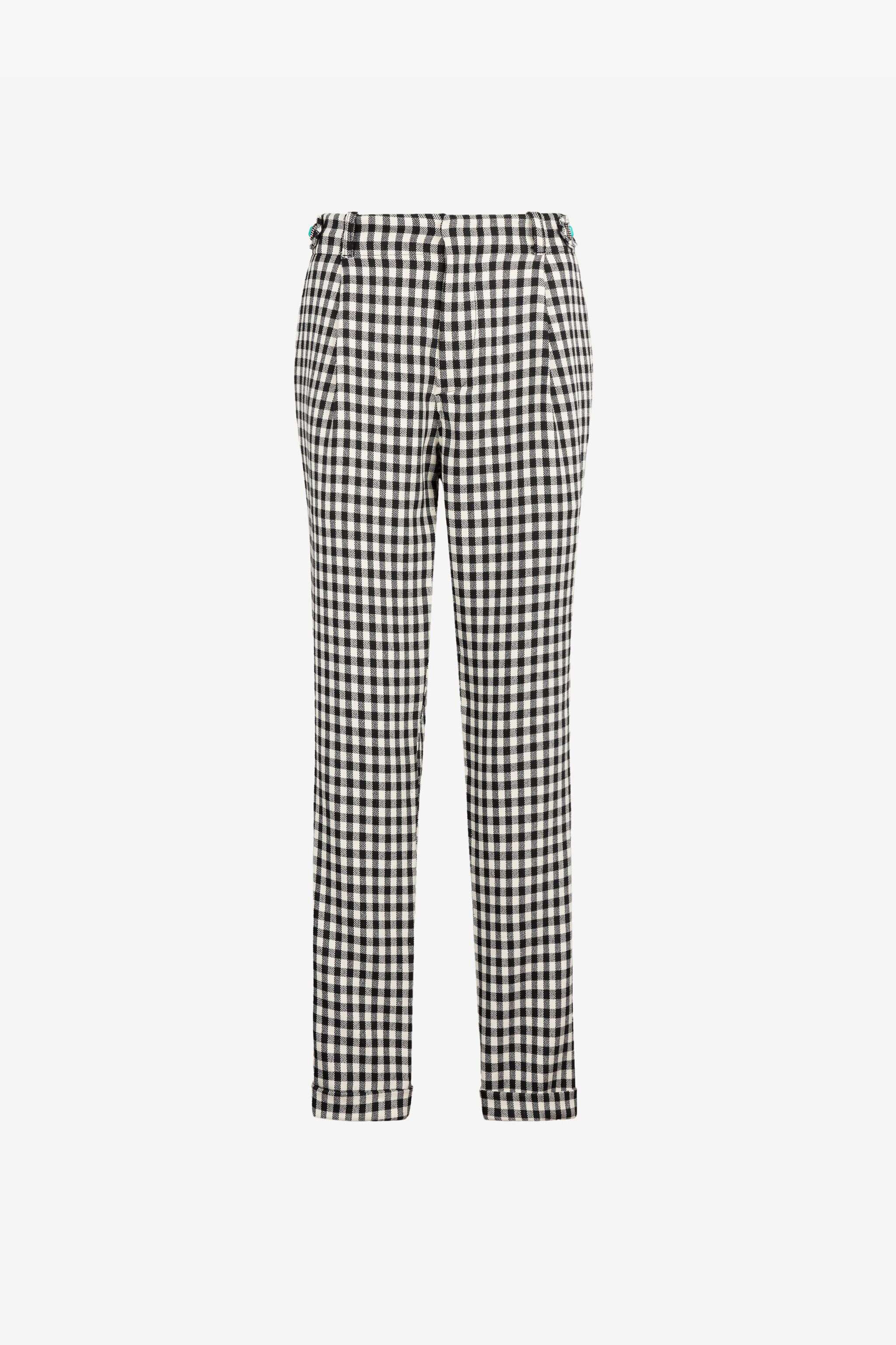 Roberto Cavalli Men's Black/White Gingham Straight-Leg Tailored Trousers - Ready To Wear