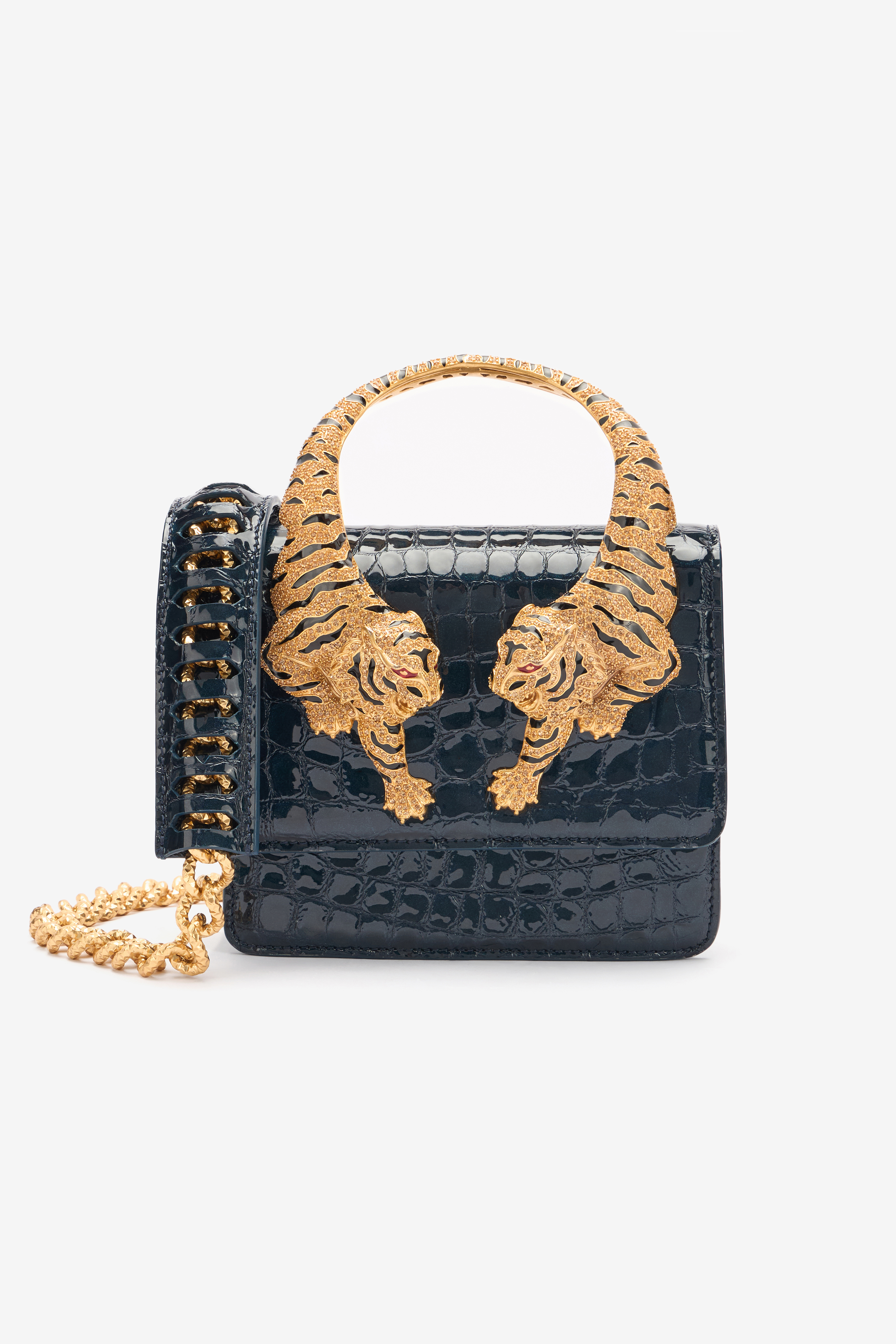 Roberto Cavalli Women's Dark/Blue Crocodile-Print Roar Bag - Shoulder Bags