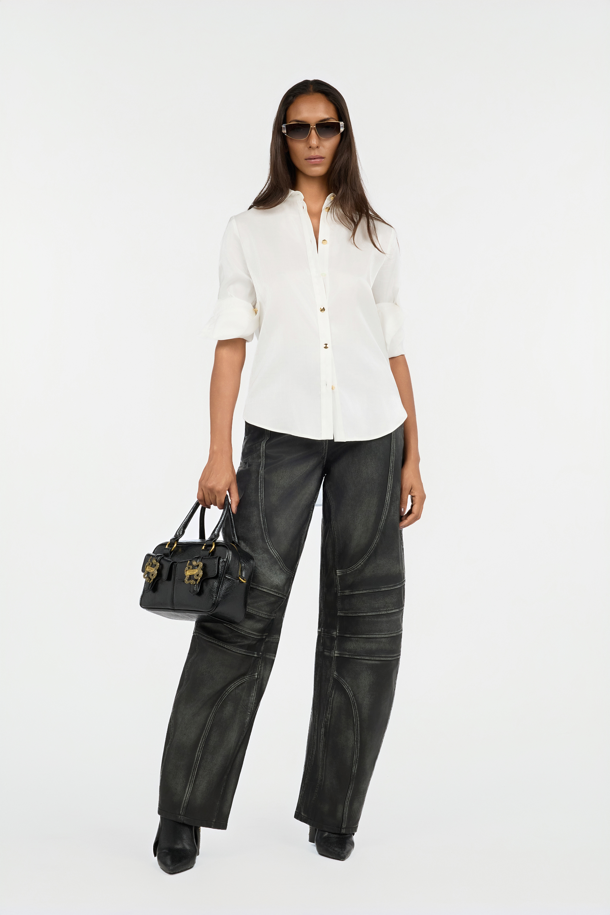 Roberto Cavalli White Shirt With Gold Buttons In White
