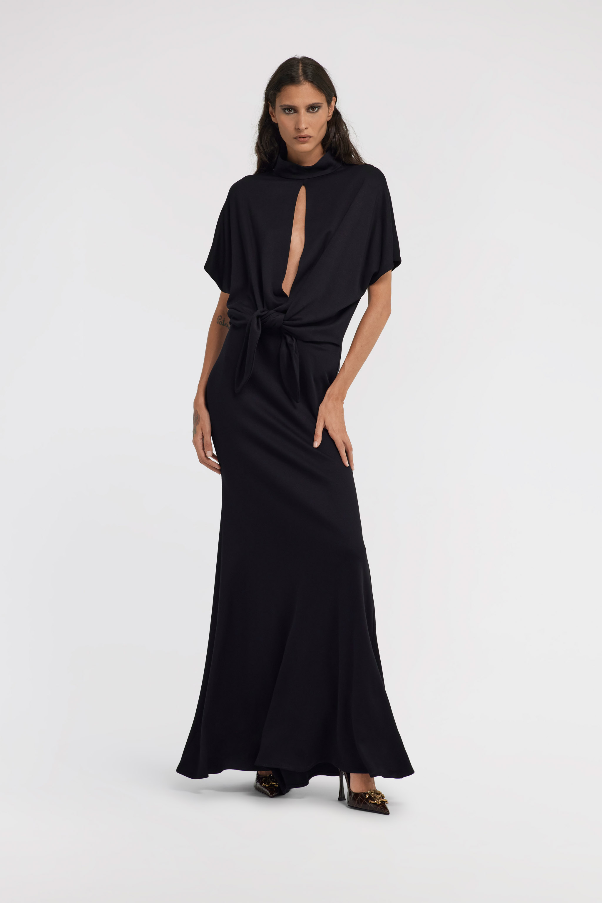 Roberto Cavalli Long Dress With Knot In Black