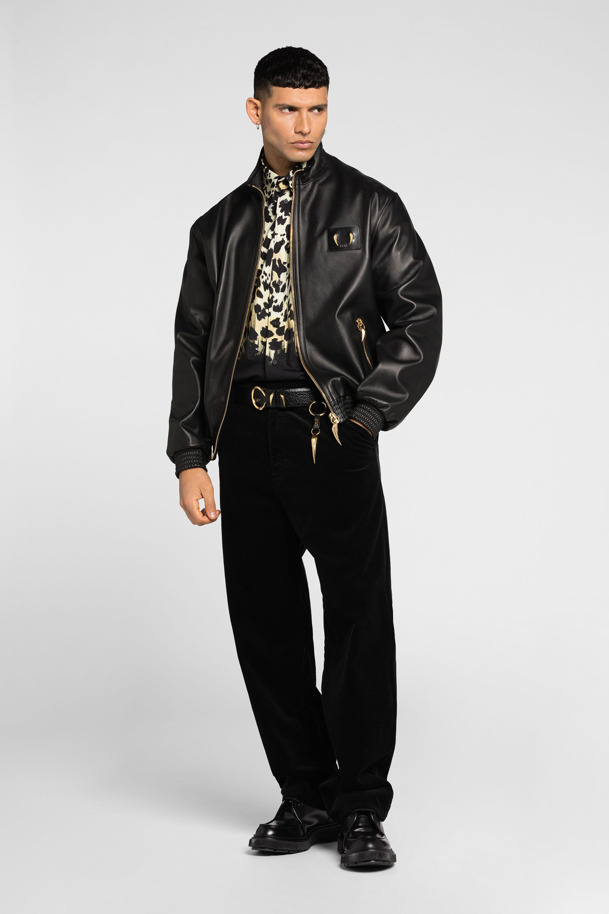 Roberto Cavalli Tiger Tooth Corduroy Trousers In Black