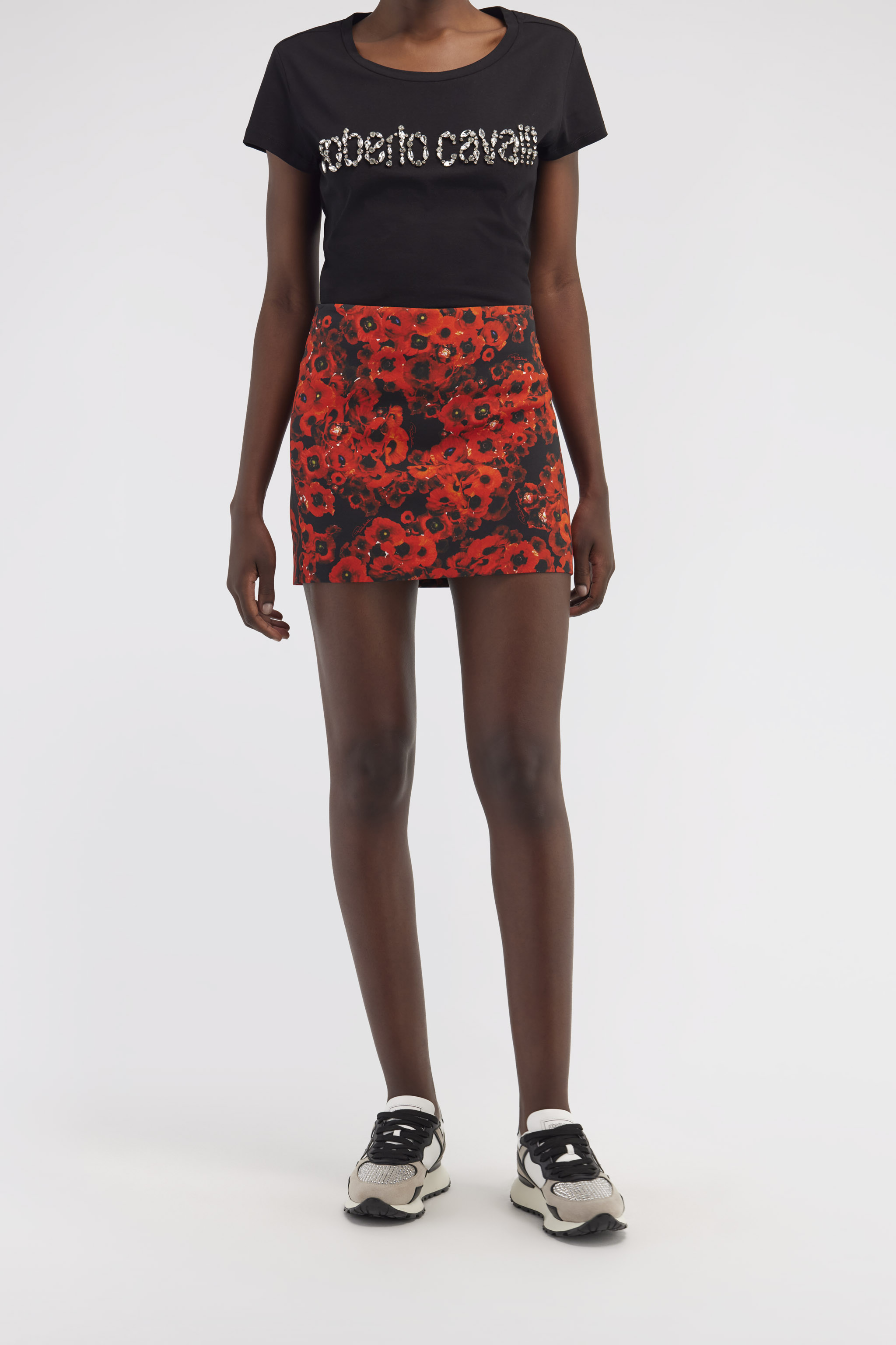 ROBERTO CAVALLI MINISKIRT WITH FLOWER PRINT