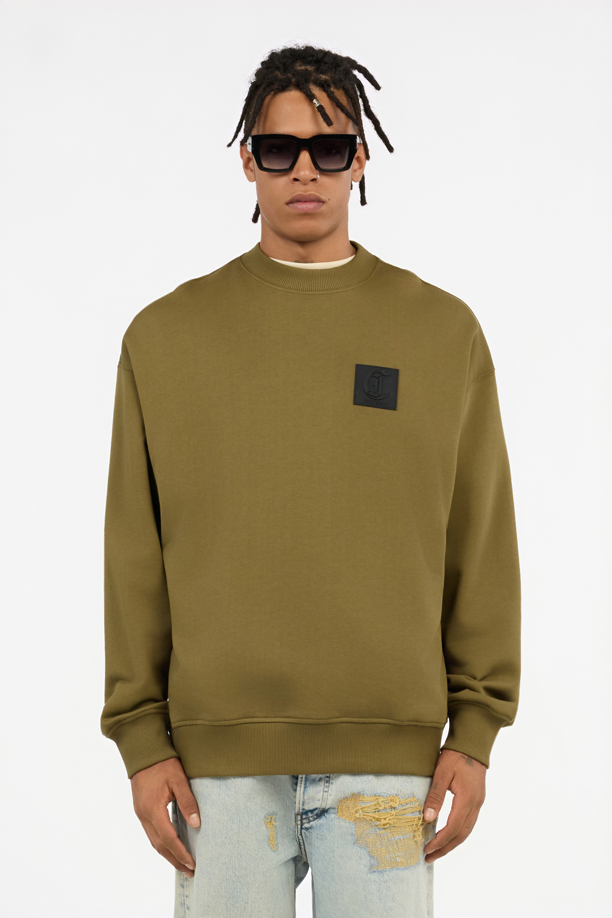 Military Green Sweatshirt With Logo Patch
