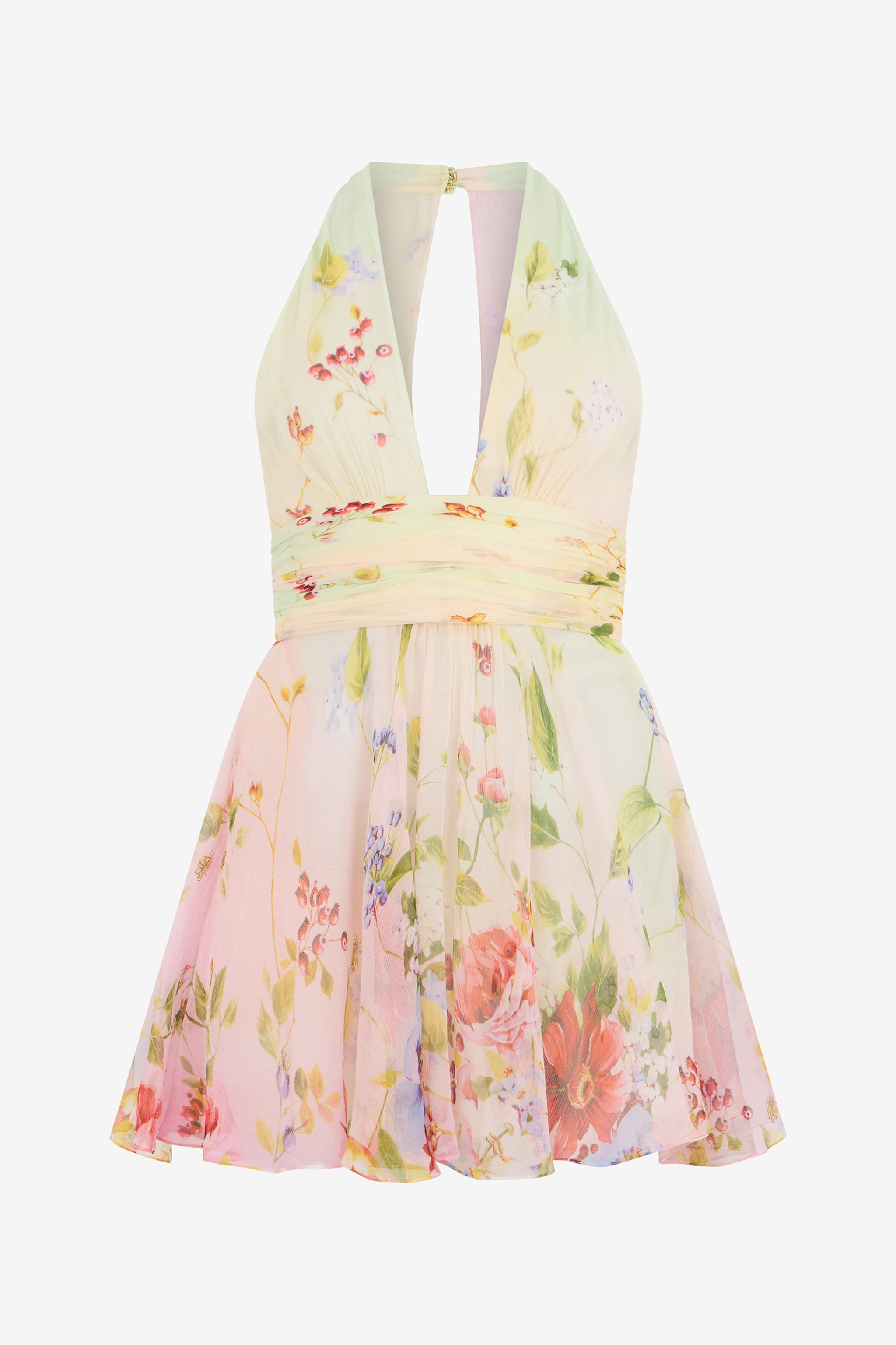 Roberto Cavalli Chiffon Mini Dress with Miami Flowers Print