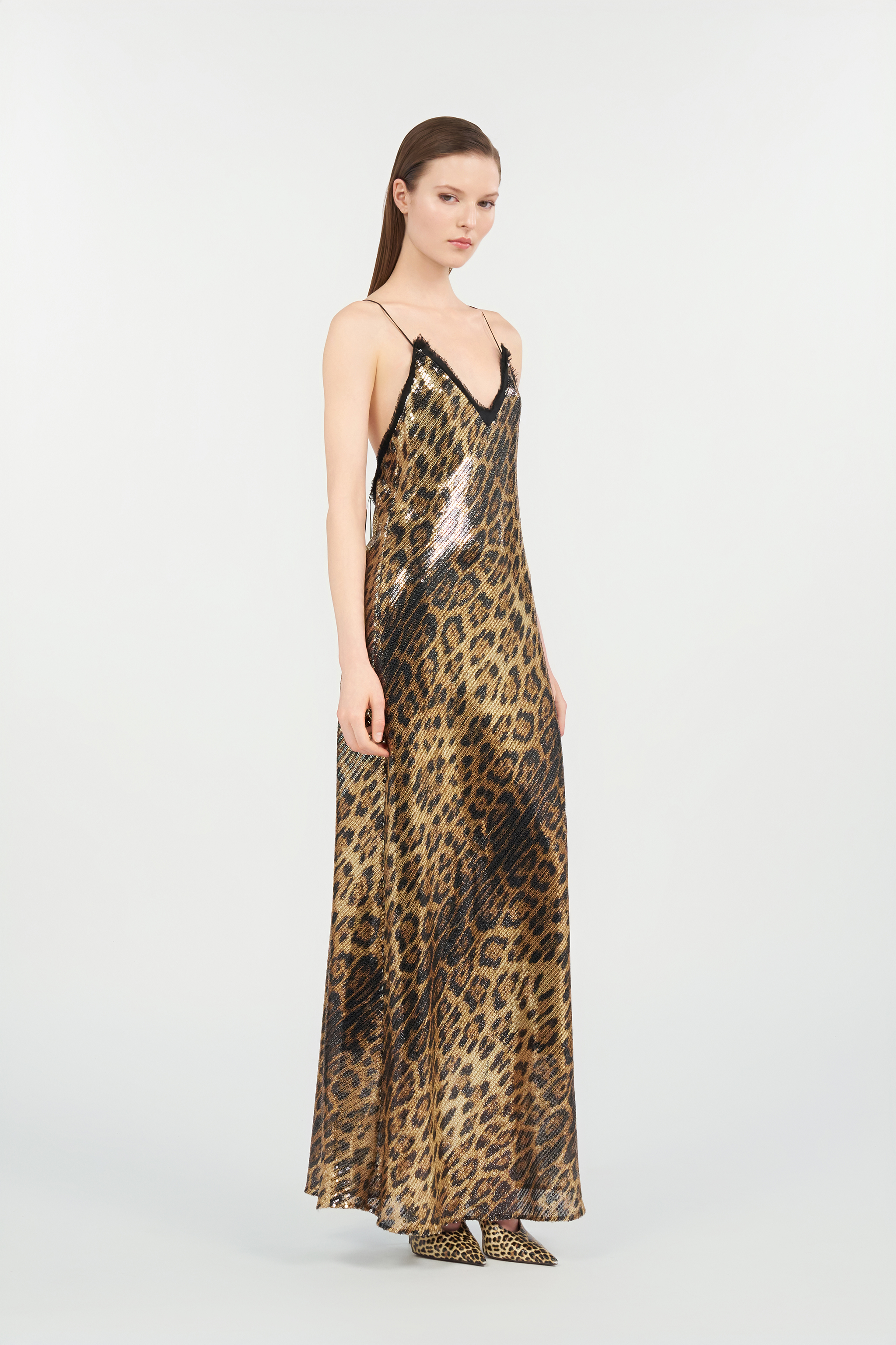 Roberto Cavalli Jaguar Print Maxi Dress In Brown