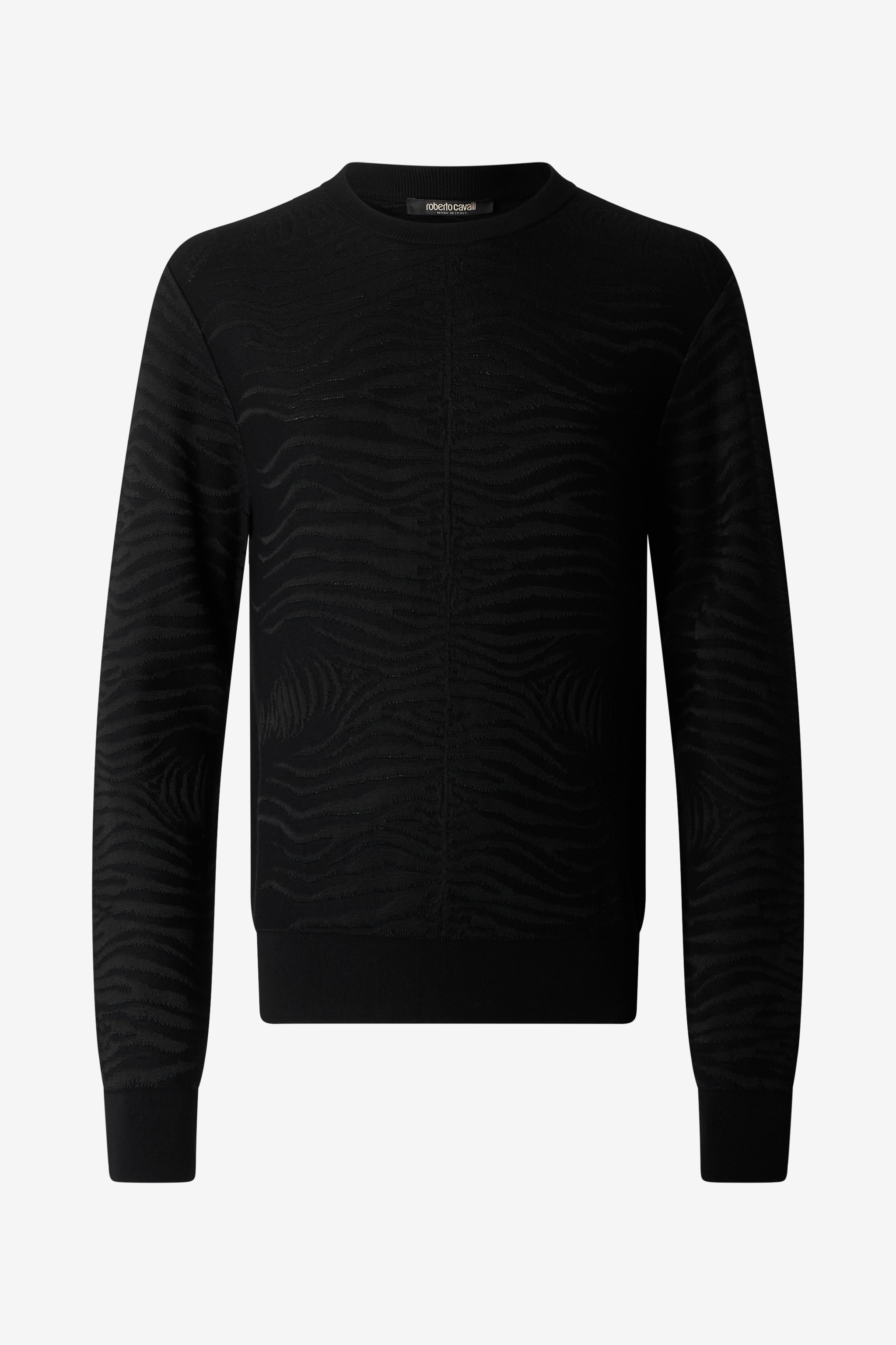 Roberto Cavalli Men's Black Sweater With Zebra Pattern - Ready To Wear