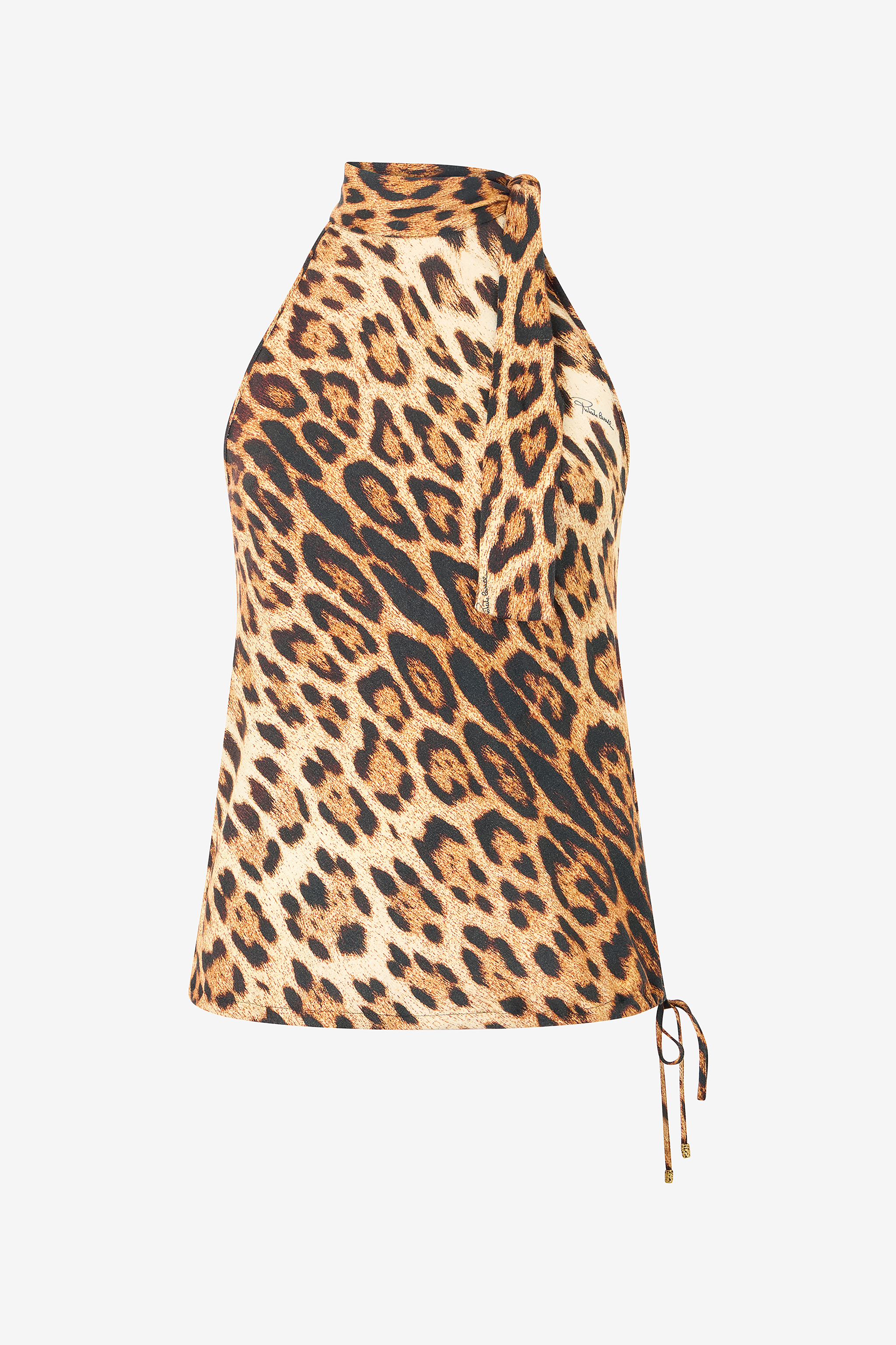 Roberto Cavalli Women's Brown Halterneck Top With Jaguar Skin Print