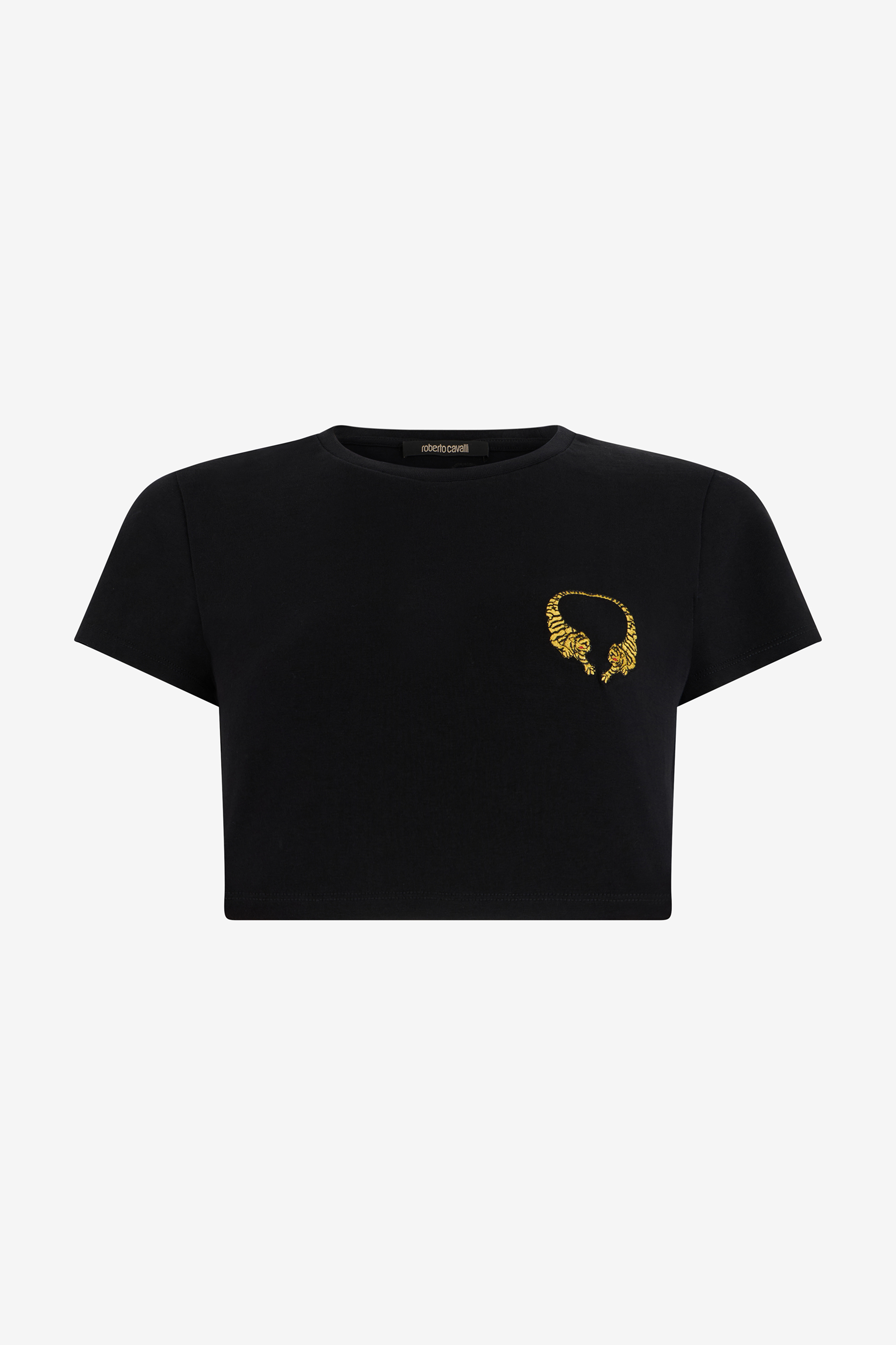Roberto Cavalli Women's Black Cotton Crop Top With Tigers - T-Shirts