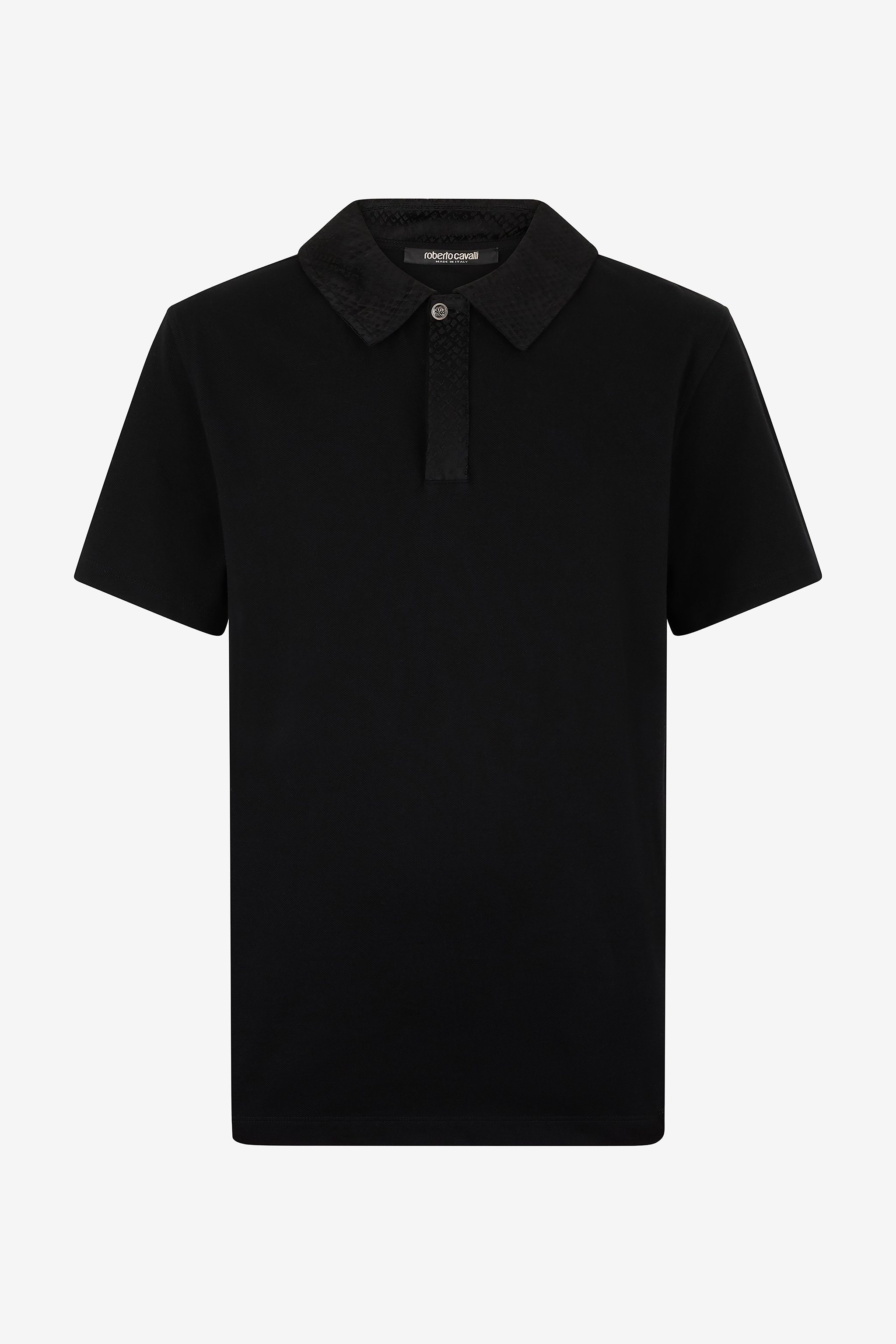 Roberto Cavalli Polo With Snake Scale Embellishment In Black