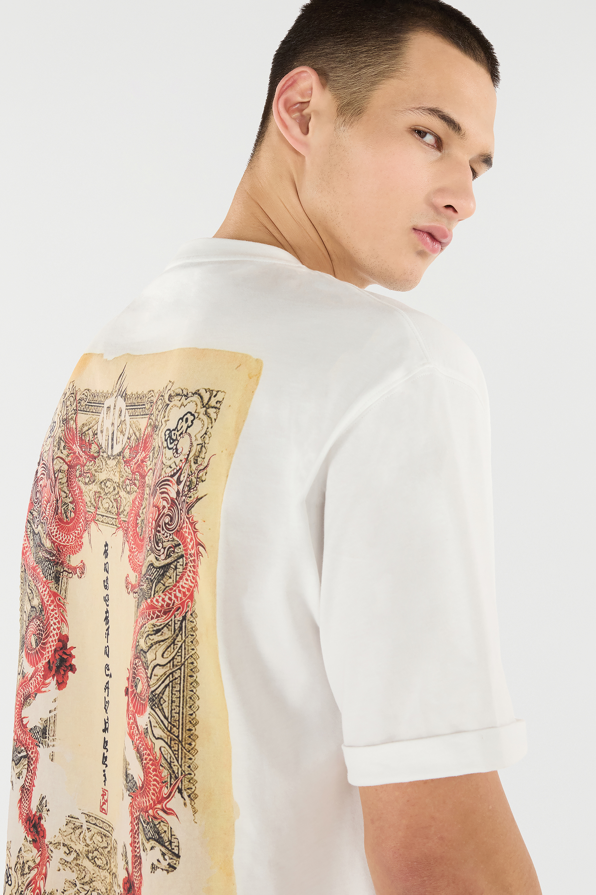 Roberto Cavalli T-shirt With Dragons And Logo In White