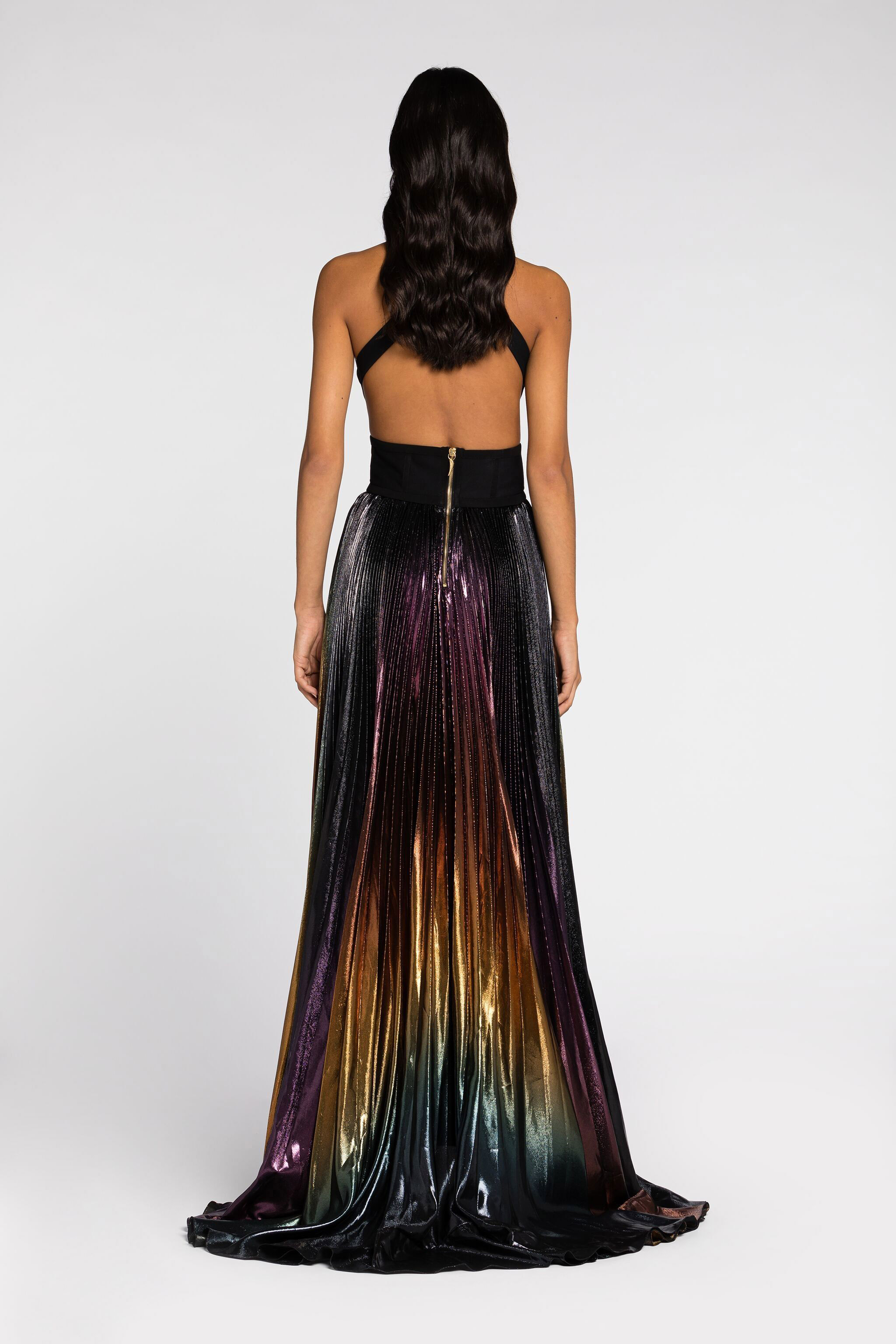 Shop Roberto Cavalli Metallisches Plissiertes Maxikleid In Multicolor