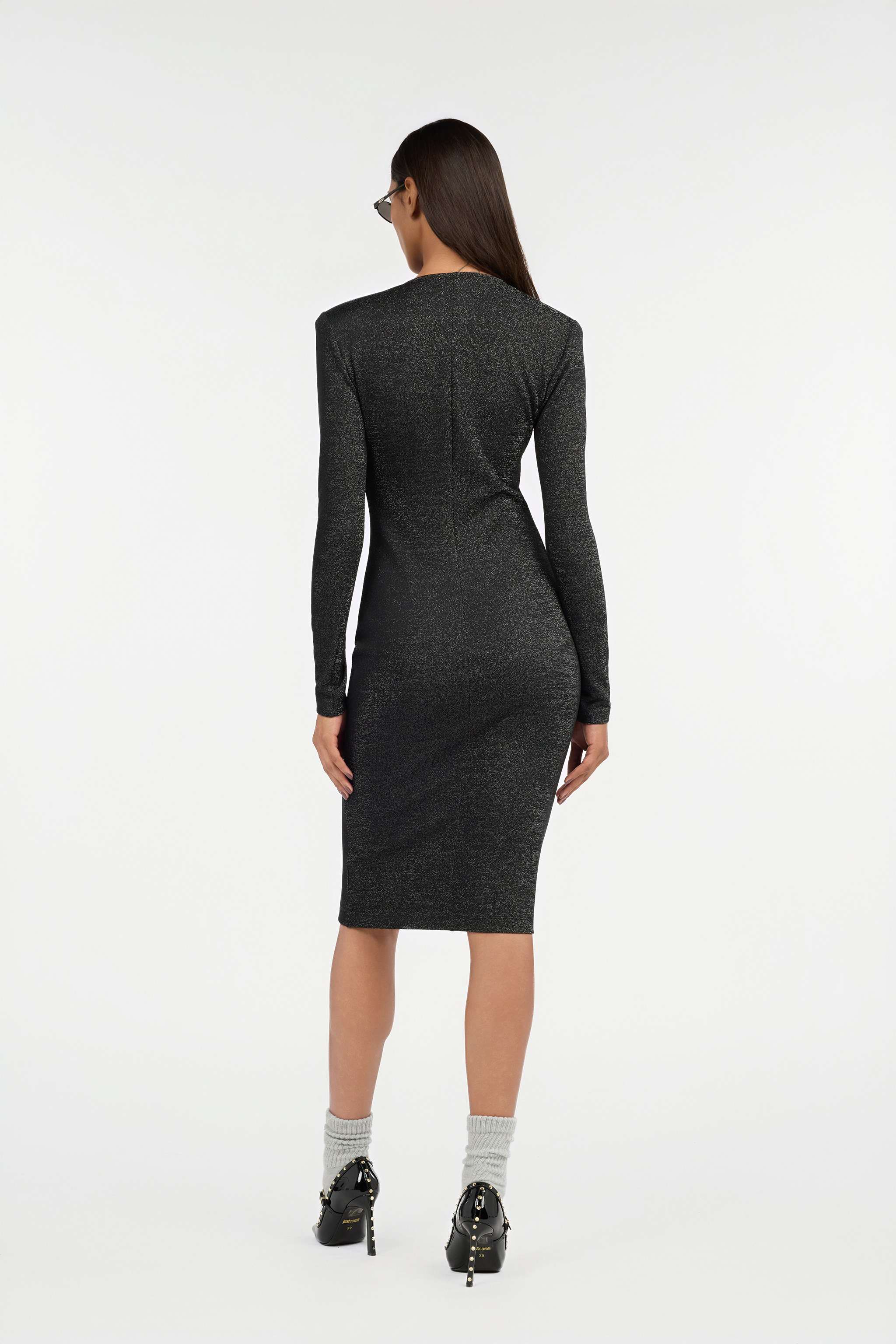 Black Lurex Midi Dress With Ring Detail
