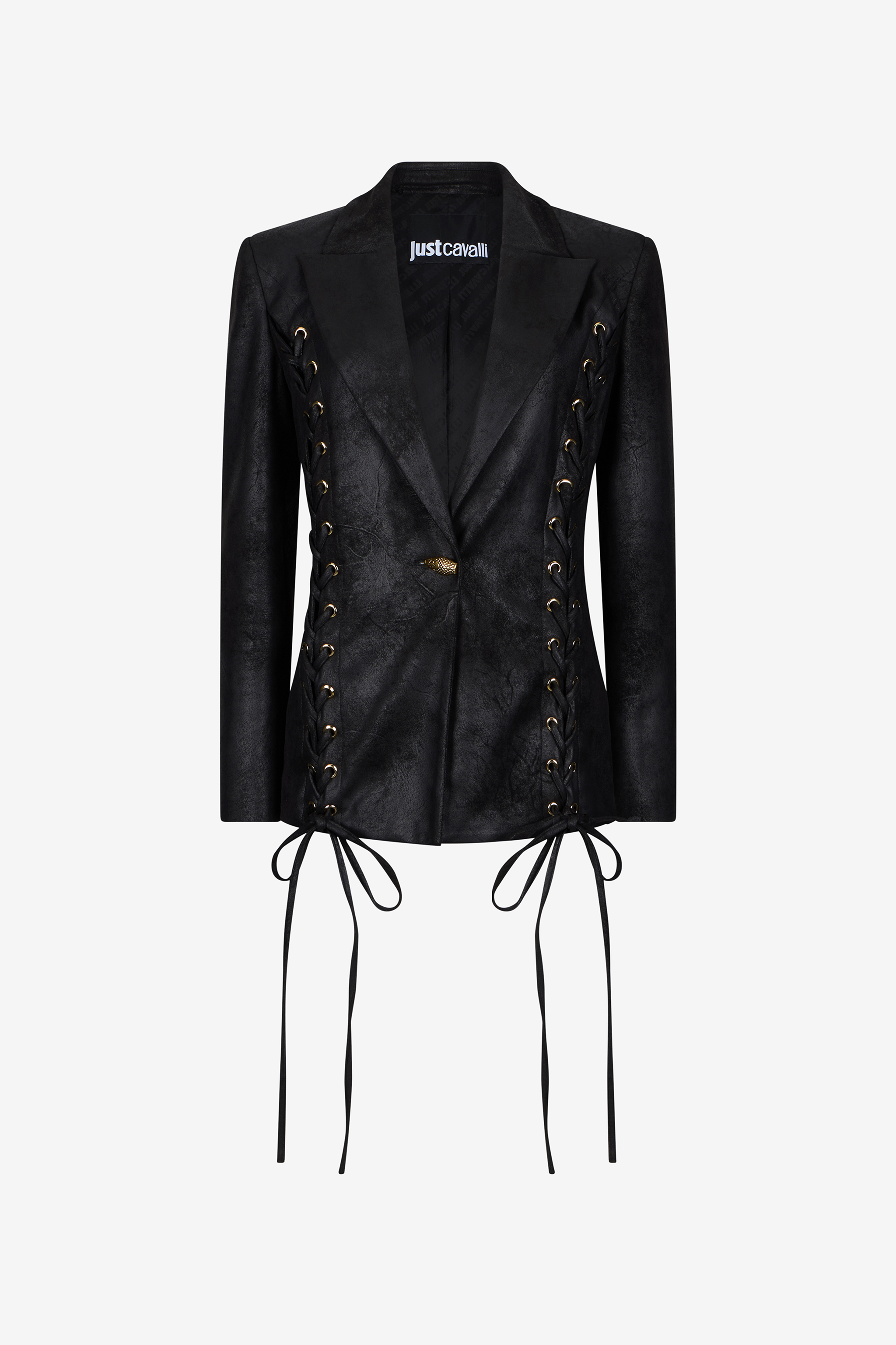 Roberto Cavalli Black Blazer With Lace-up Detail In Black