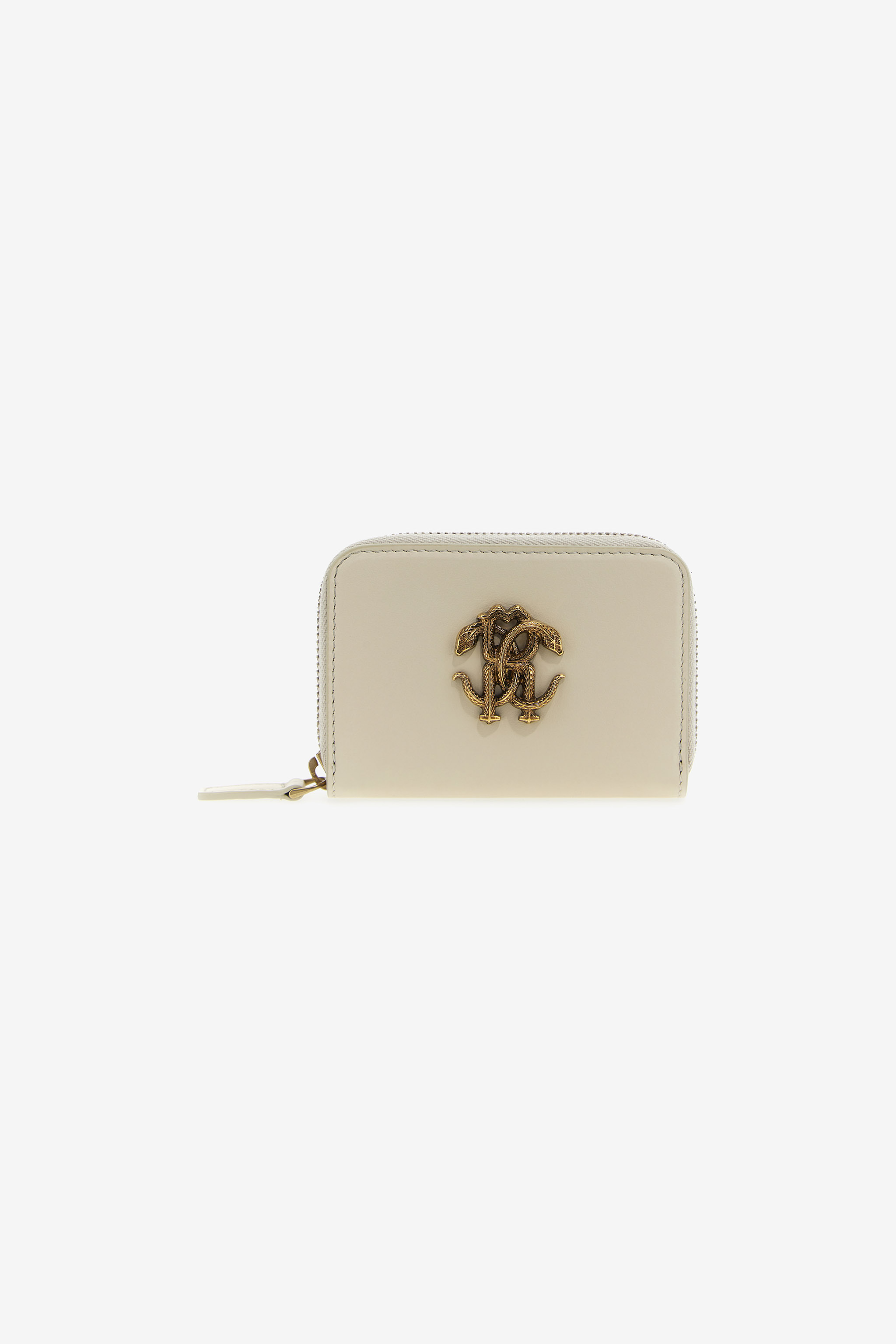 Roberto Cavalli Small Wallet With Monogram Rc And Zip In Ivory
