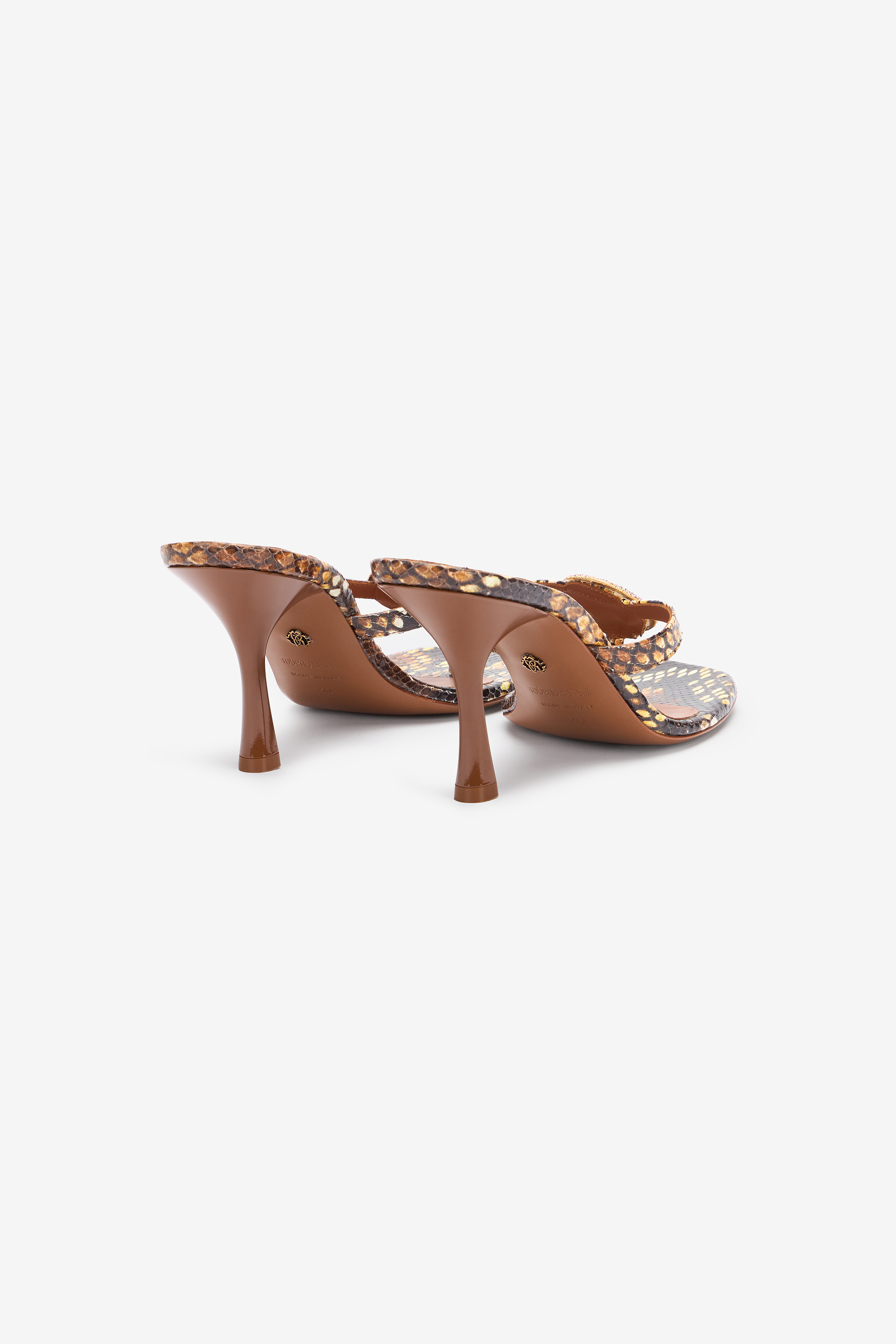  Roberto Cavalli Sandals With Python And Shell Print - Female Shoes Brown 38 