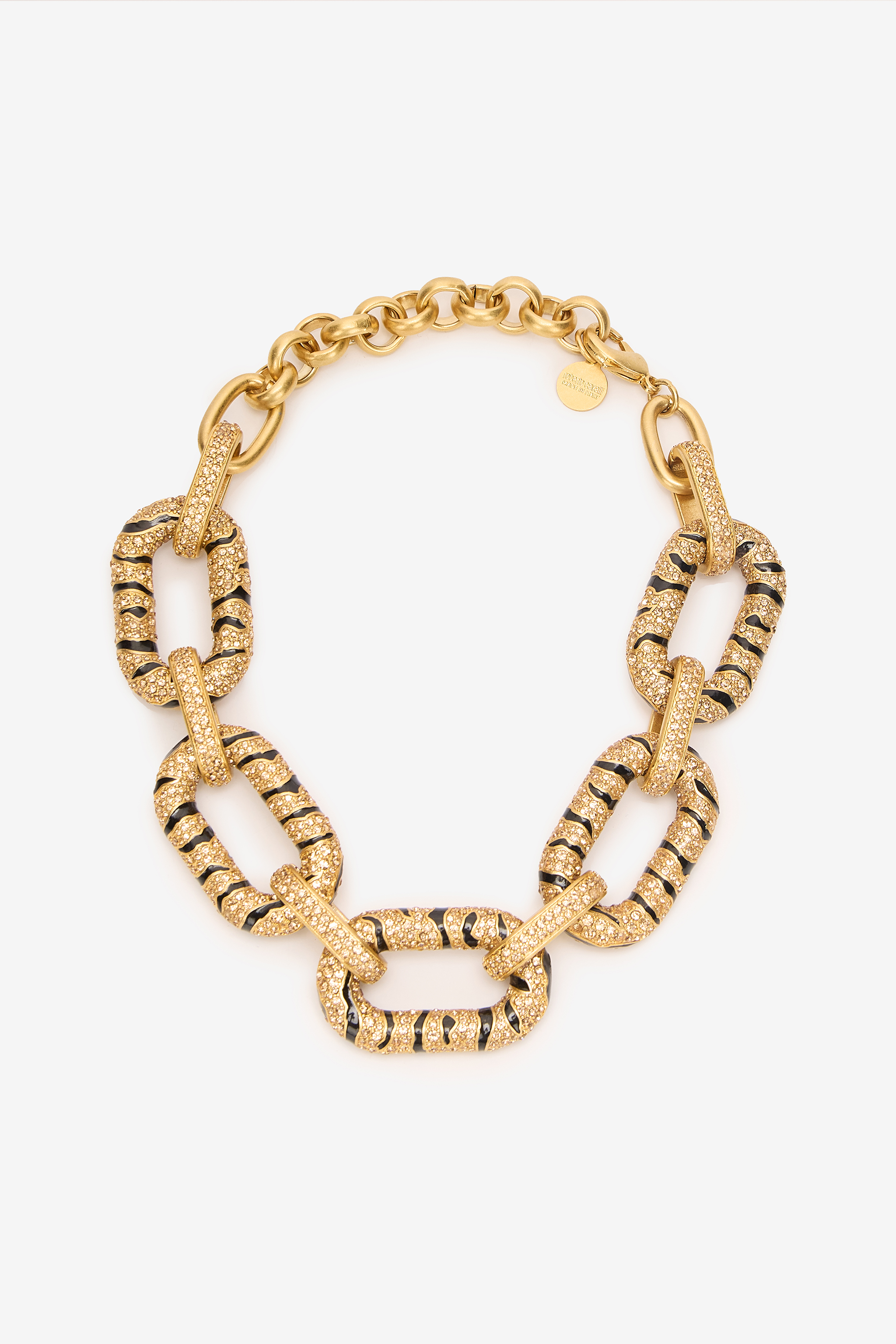 Roberto Cavalli Chain Necklace With Crystals And Tiger Skin Pattern In Gold