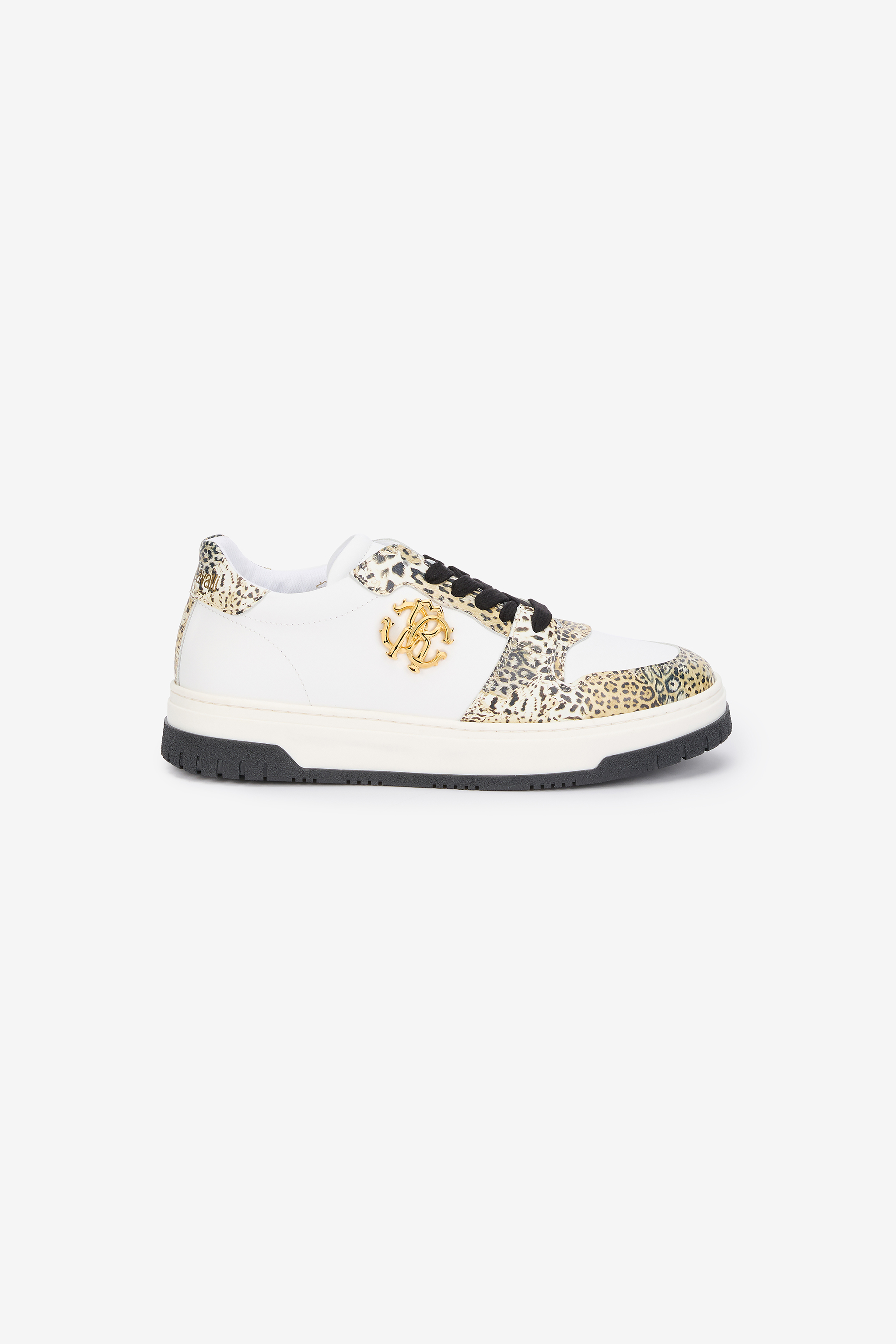 Roberto Cavalli Leopard Print Sneaker With Monogram Rc In White