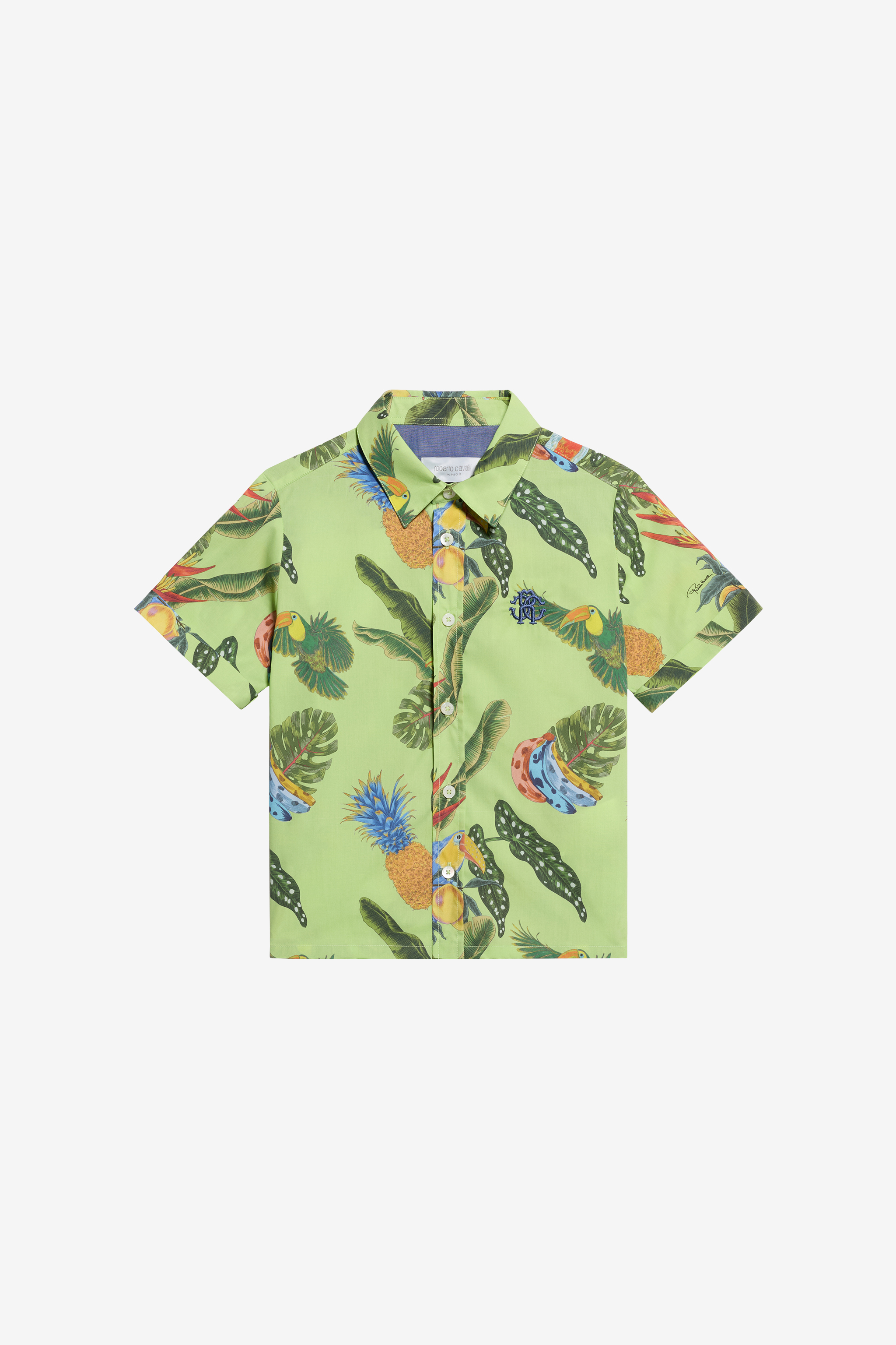 Roberto Cavalli Boys Green Tropicana Print Cotton Shirt - Ready To Wear Lime