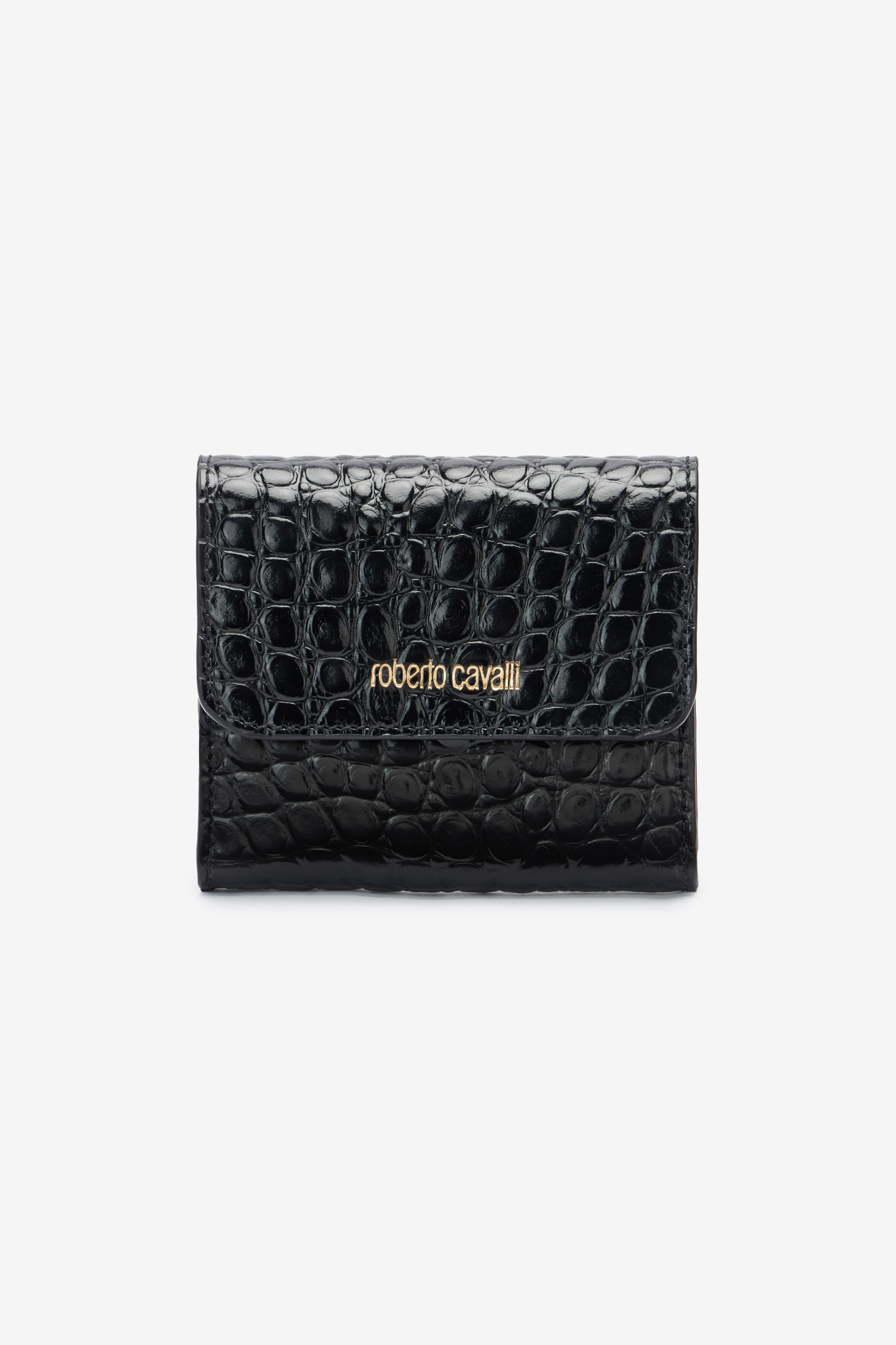 Roberto Cavalli Women's Black Cardholder With Crocodile Print