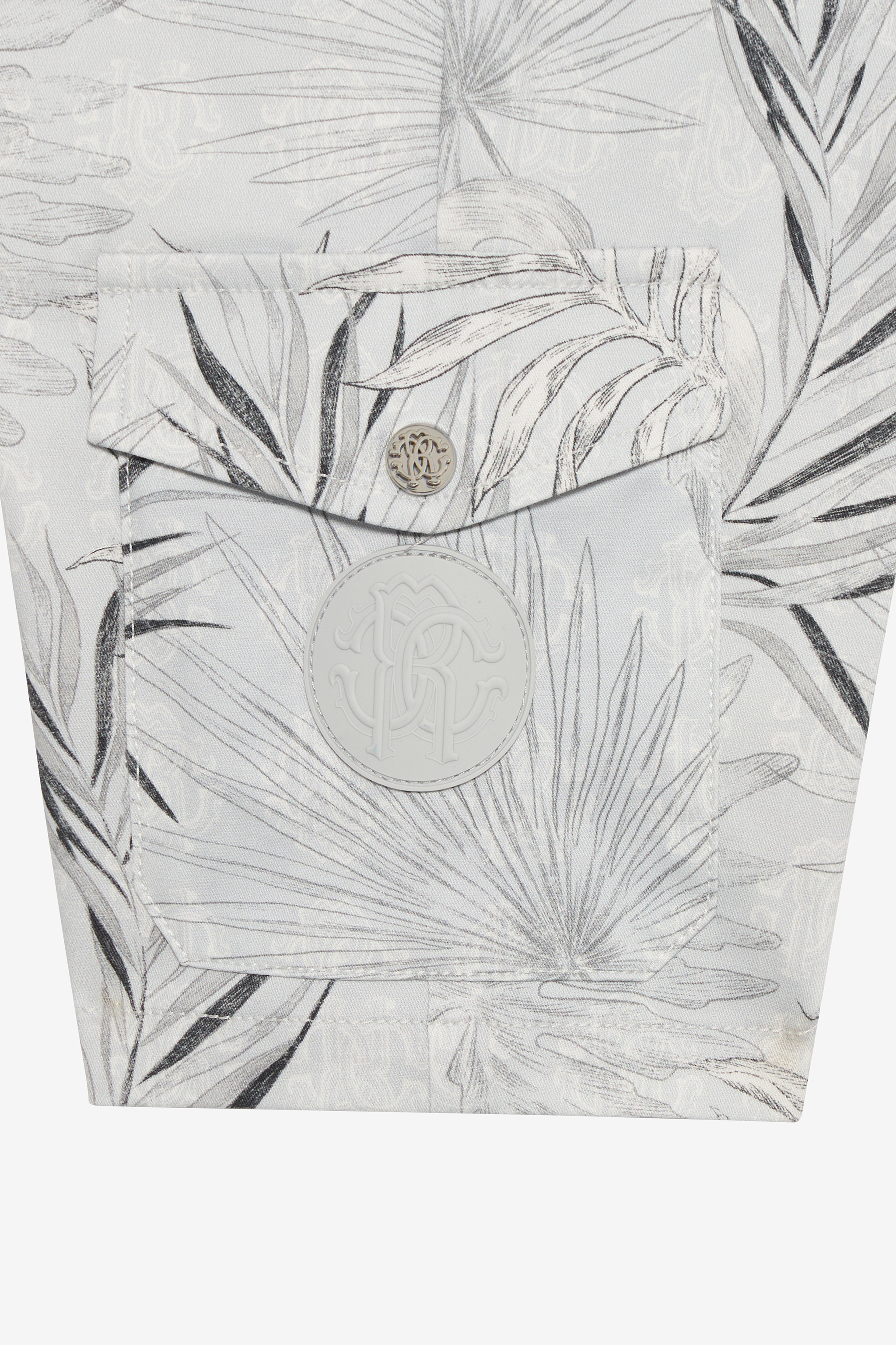 Grey Bermuda Shorts with Foliage Print