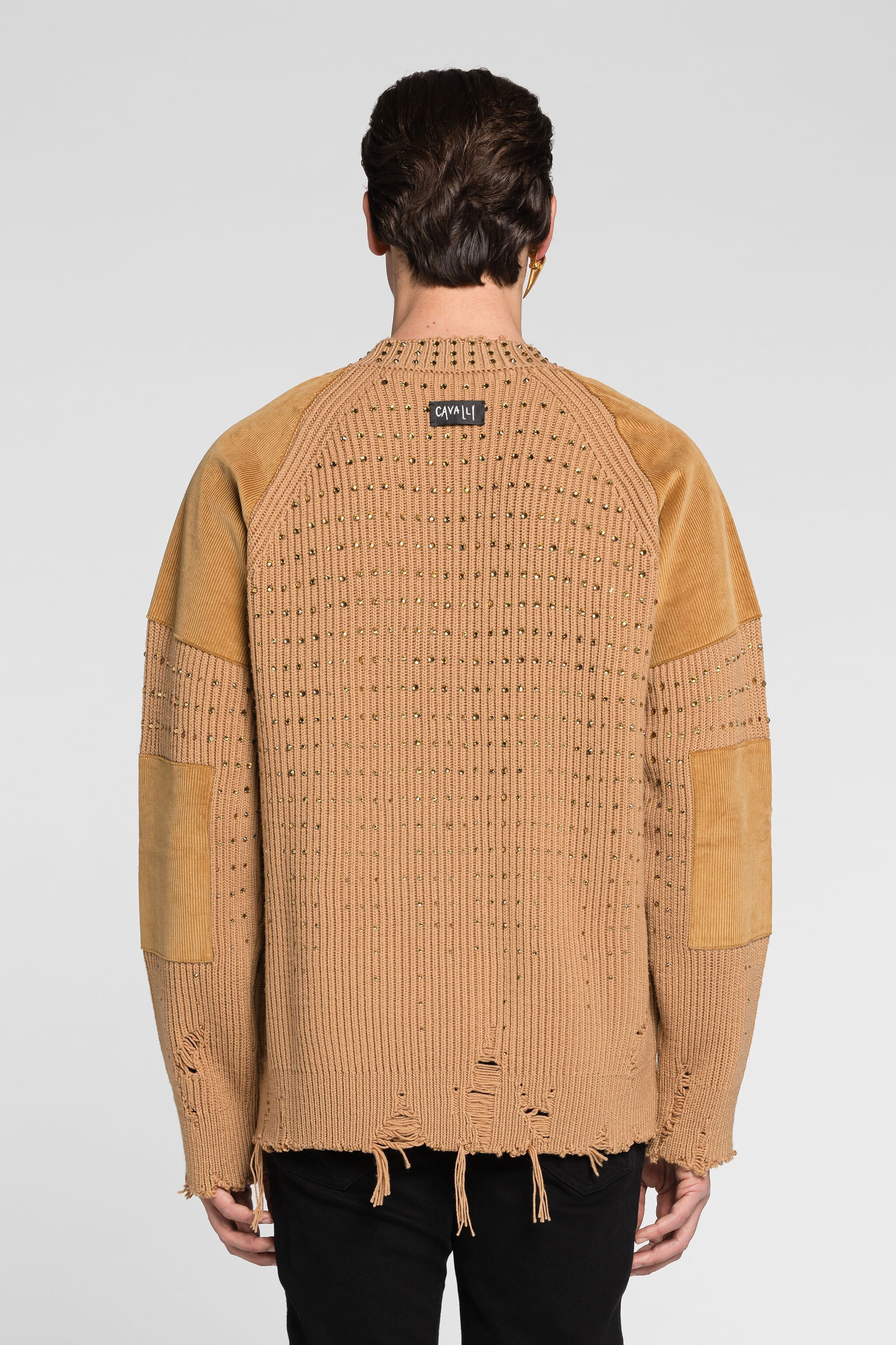 Roberto Cavalli Crystal-embellished Sweater In Light Brown