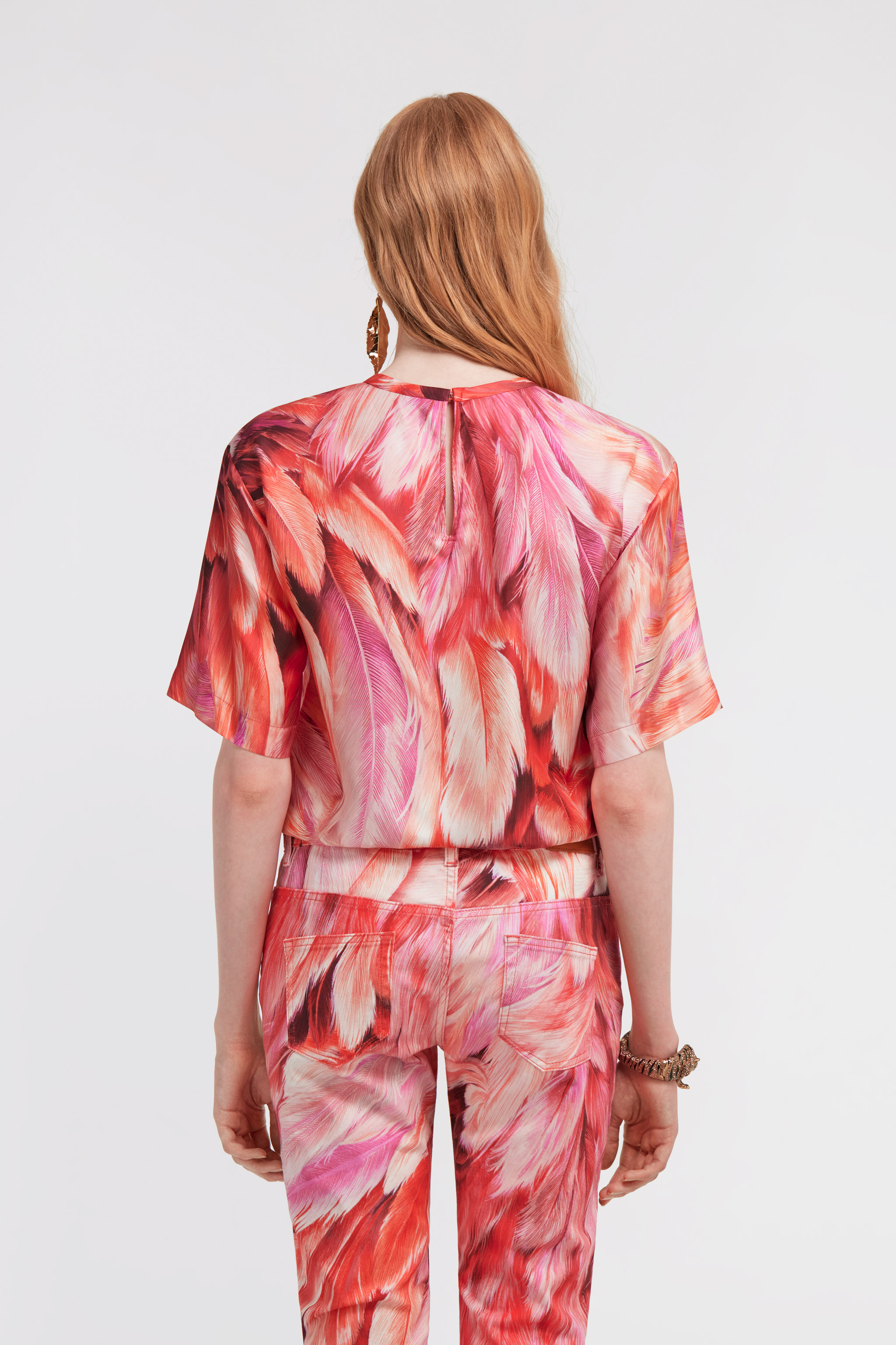 Roberto Cavalli Plumage Print T-shirt In Fuchsia