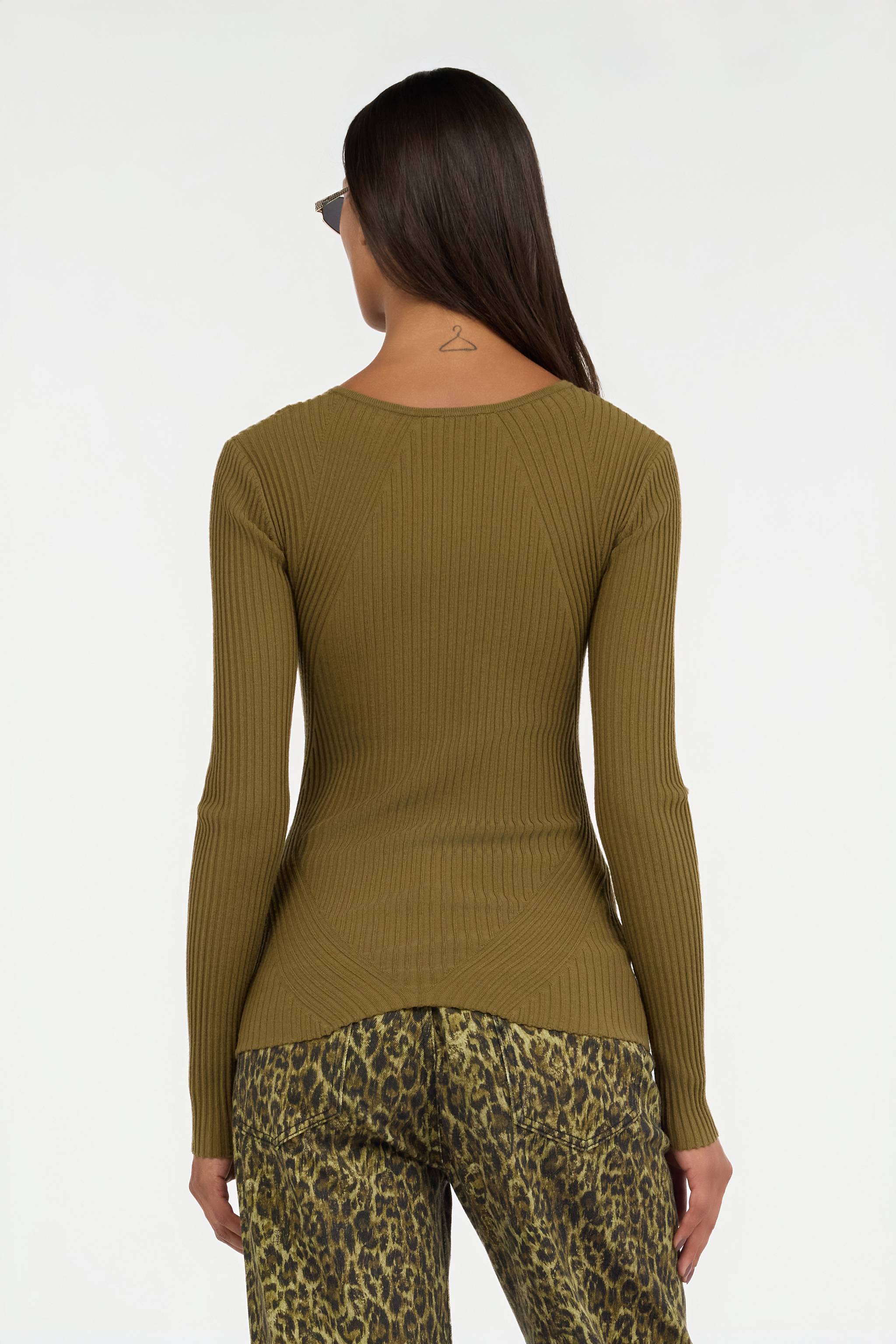 Roberto Cavalli Olive Green Ribbed Cut-out Sweater In Brown