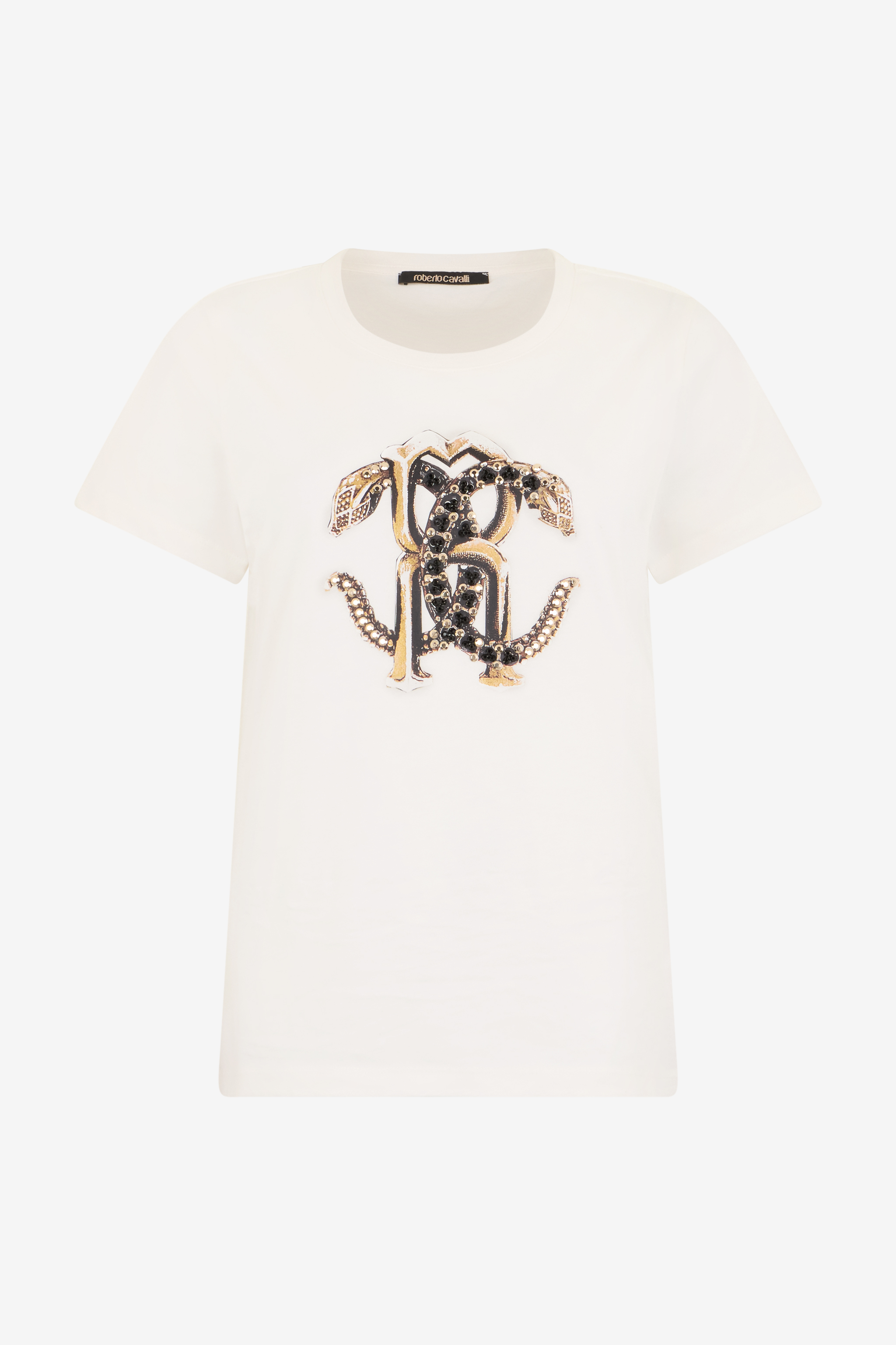 Roberto Cavalli Women's Ivory T-Shirt With Logo - T-Shirts
