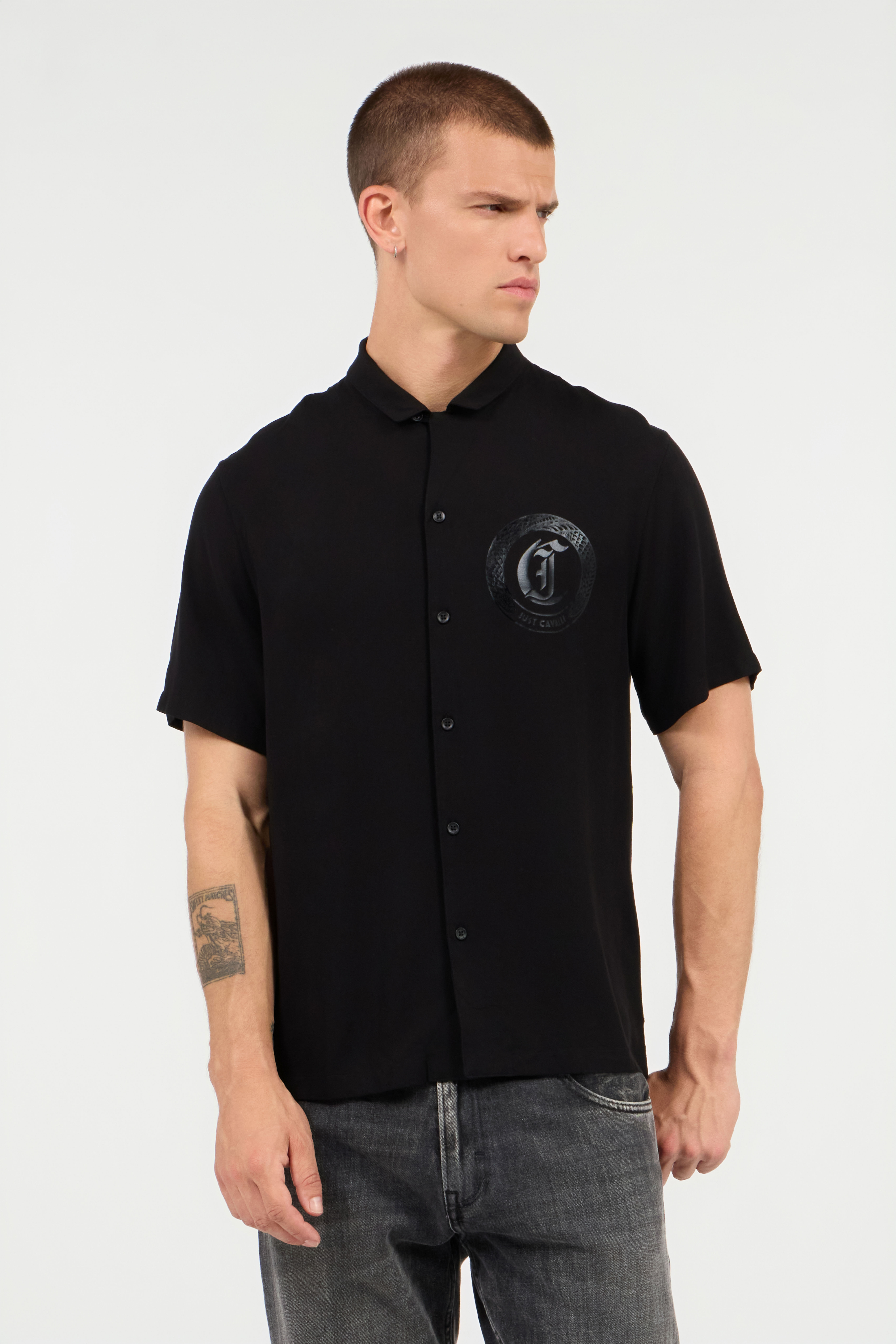 Black Short Sleeve Shirt With Logo Patch