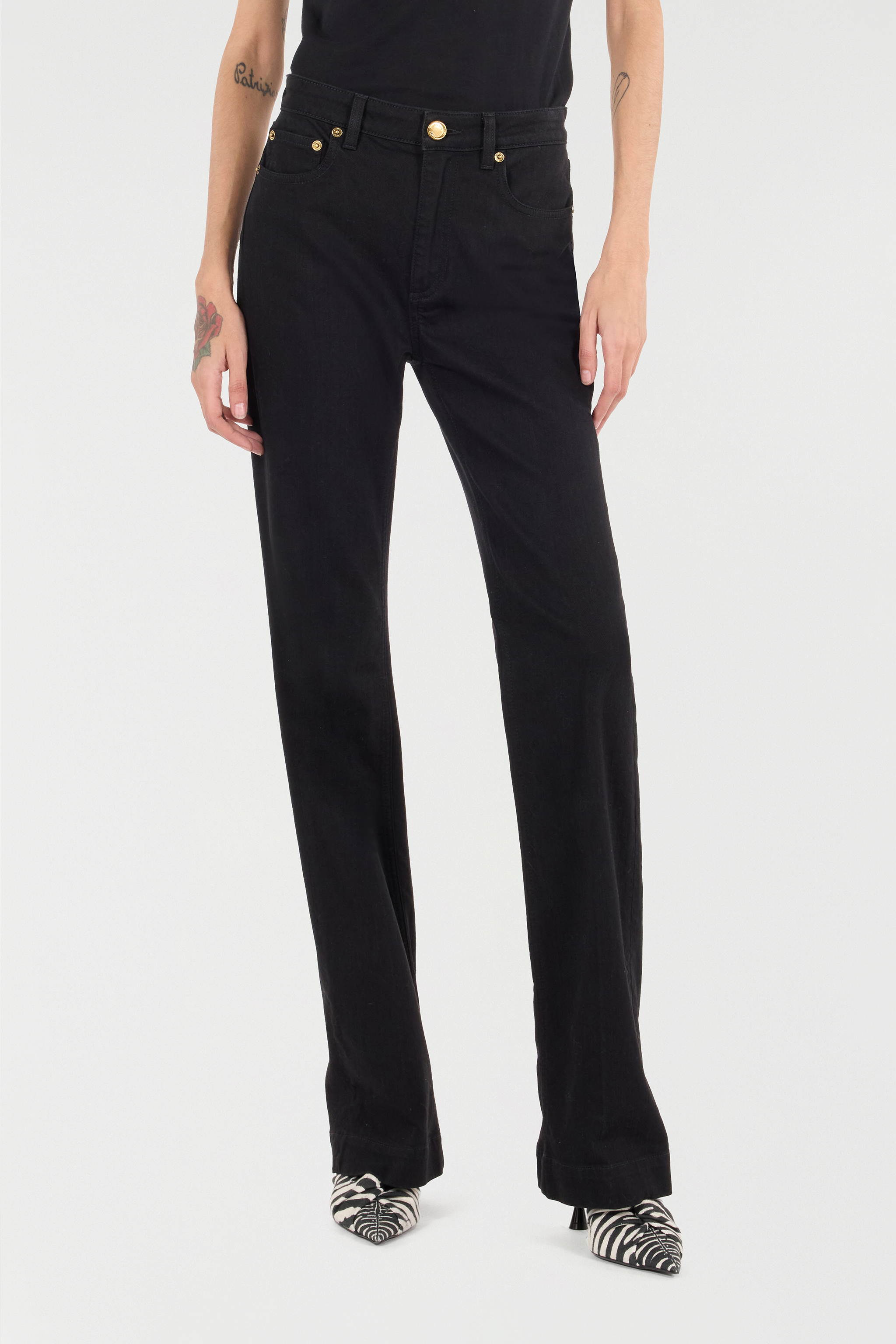 Roberto Cavalli Jeans With Mirror Snake Monogram In Black