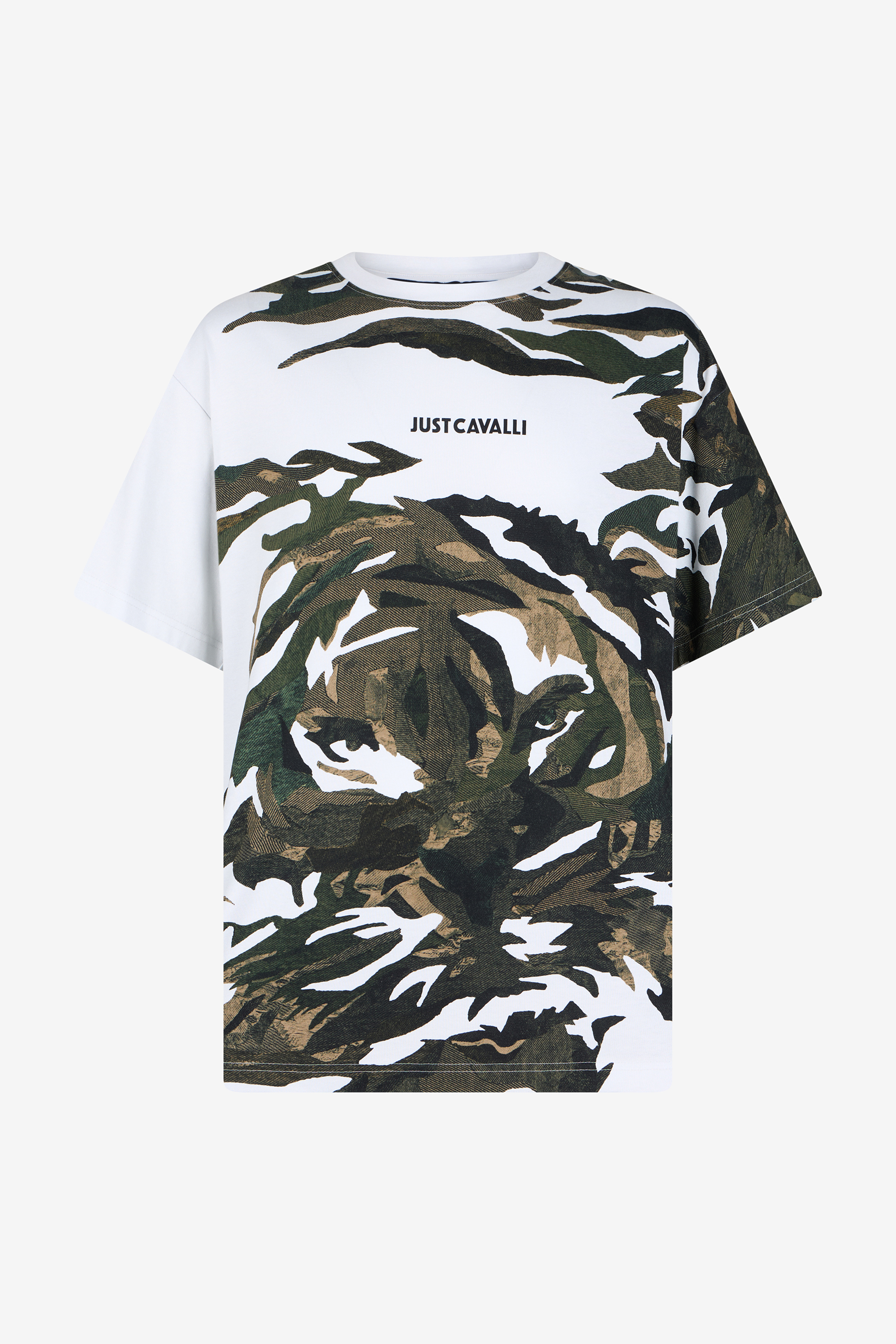 Roberto Cavalli Tiger Camu Print T-shirt In White