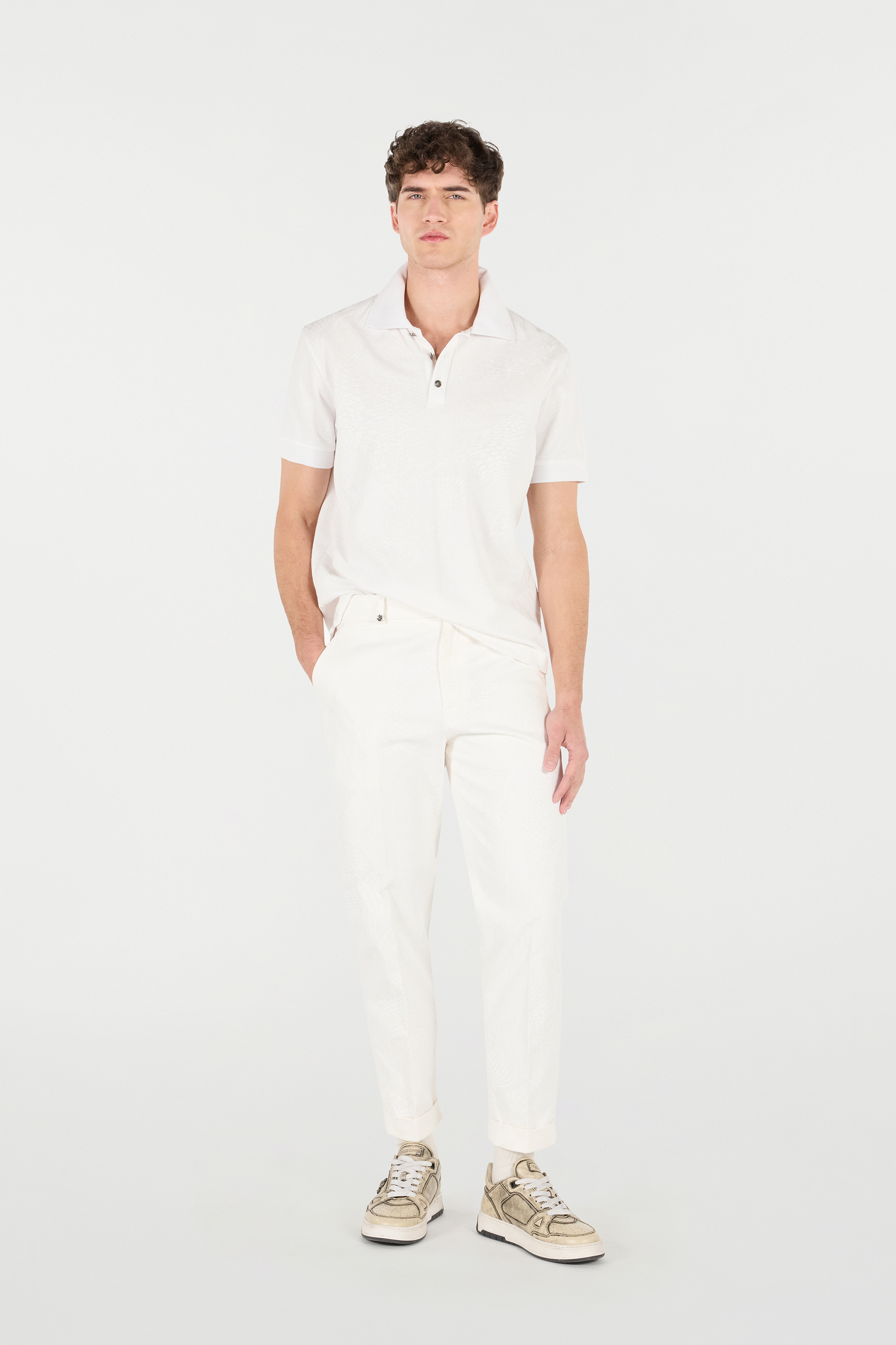 Roberto Cavalli Python-print Polo Shirt In Ivory