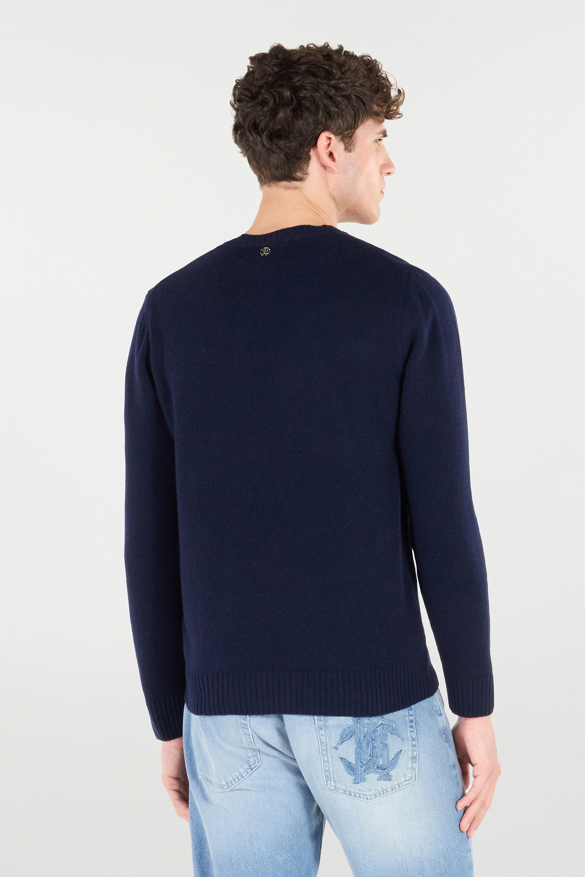 Roberto Cavalli Crew Neck Wool Sweater In Blue