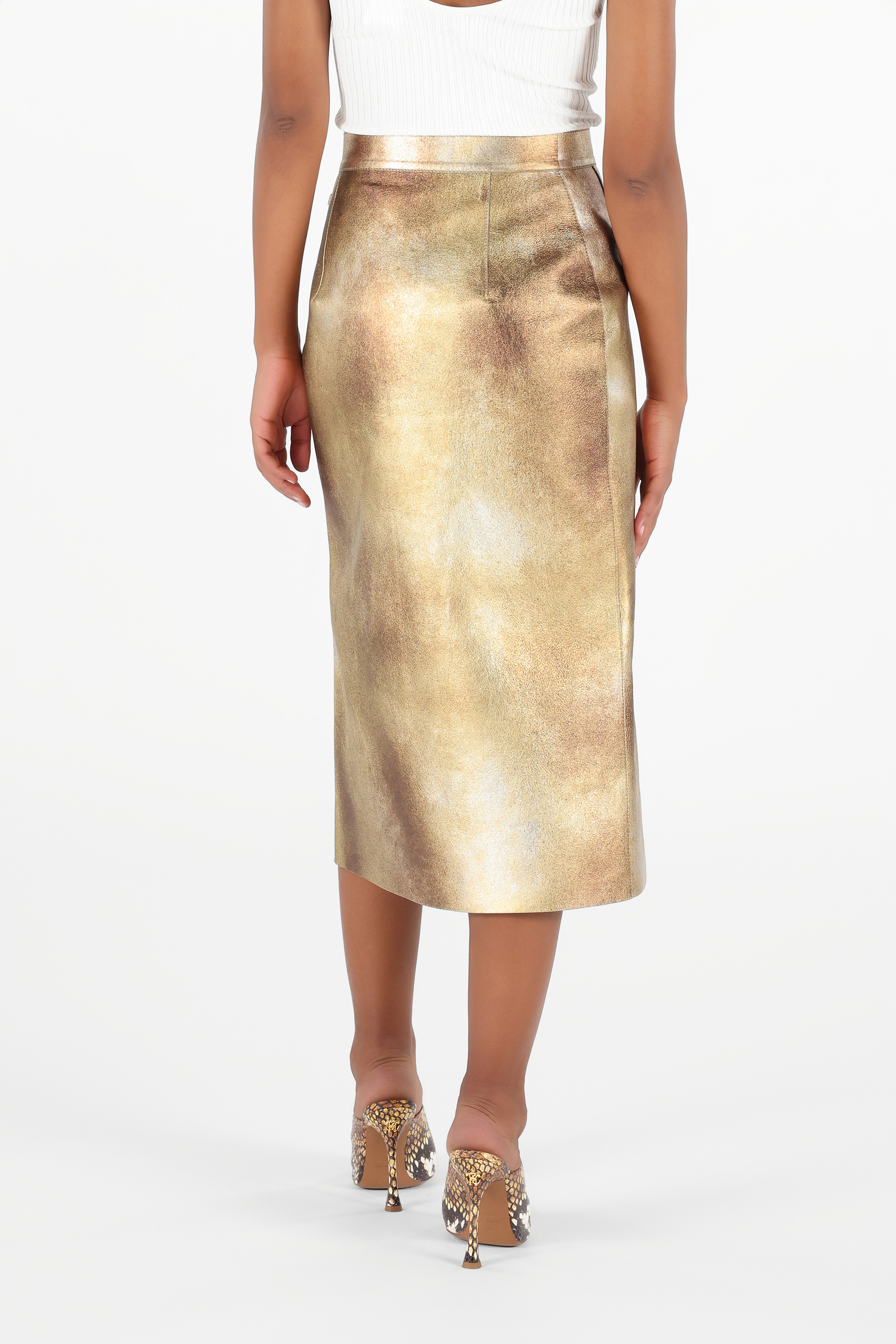 Roberto Cavalli Texturierter Rock Mit Schlitz In Gold