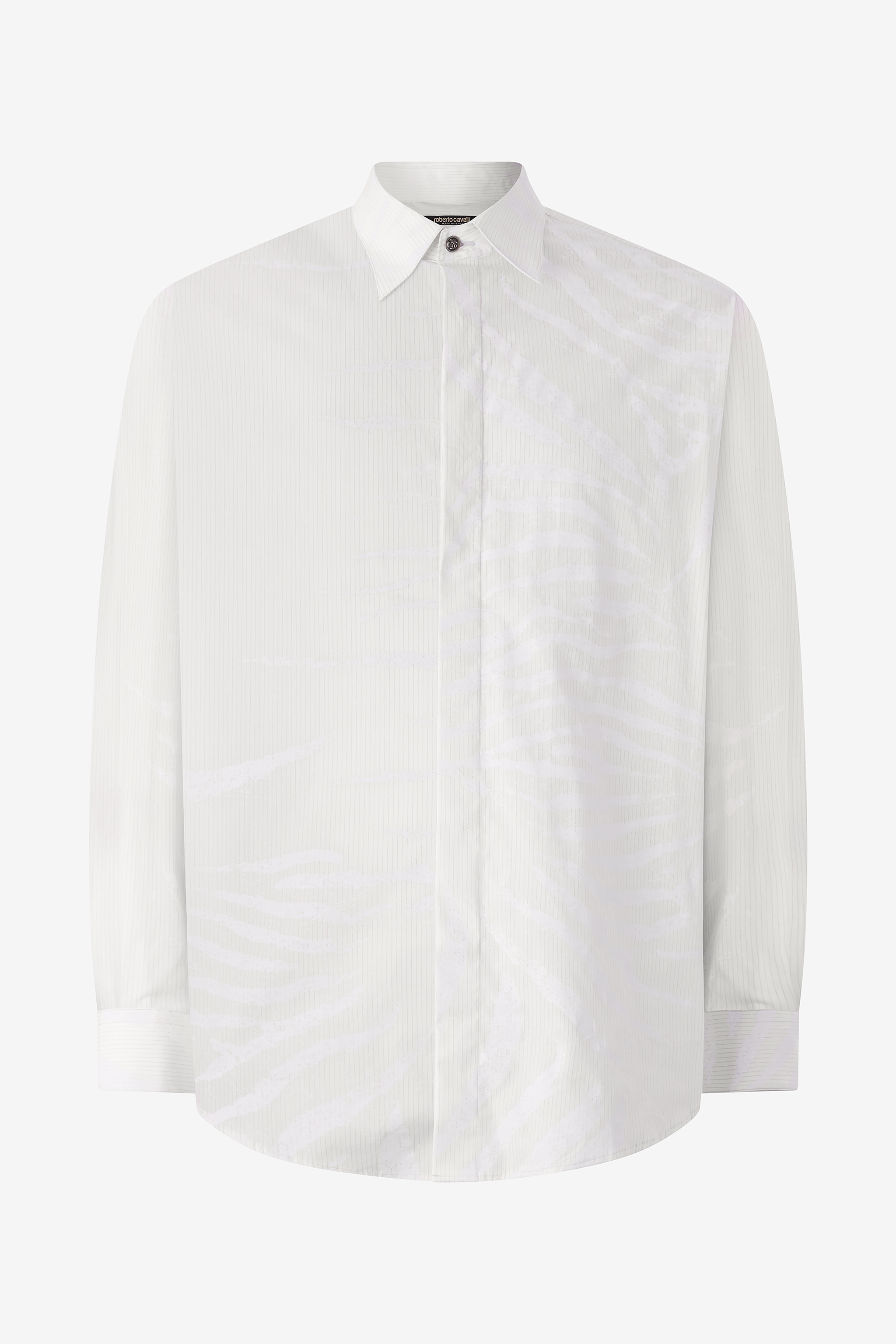 Roberto Cavalli Men's White Silk Shirt With Tiger Skin Print - Ready To Wear