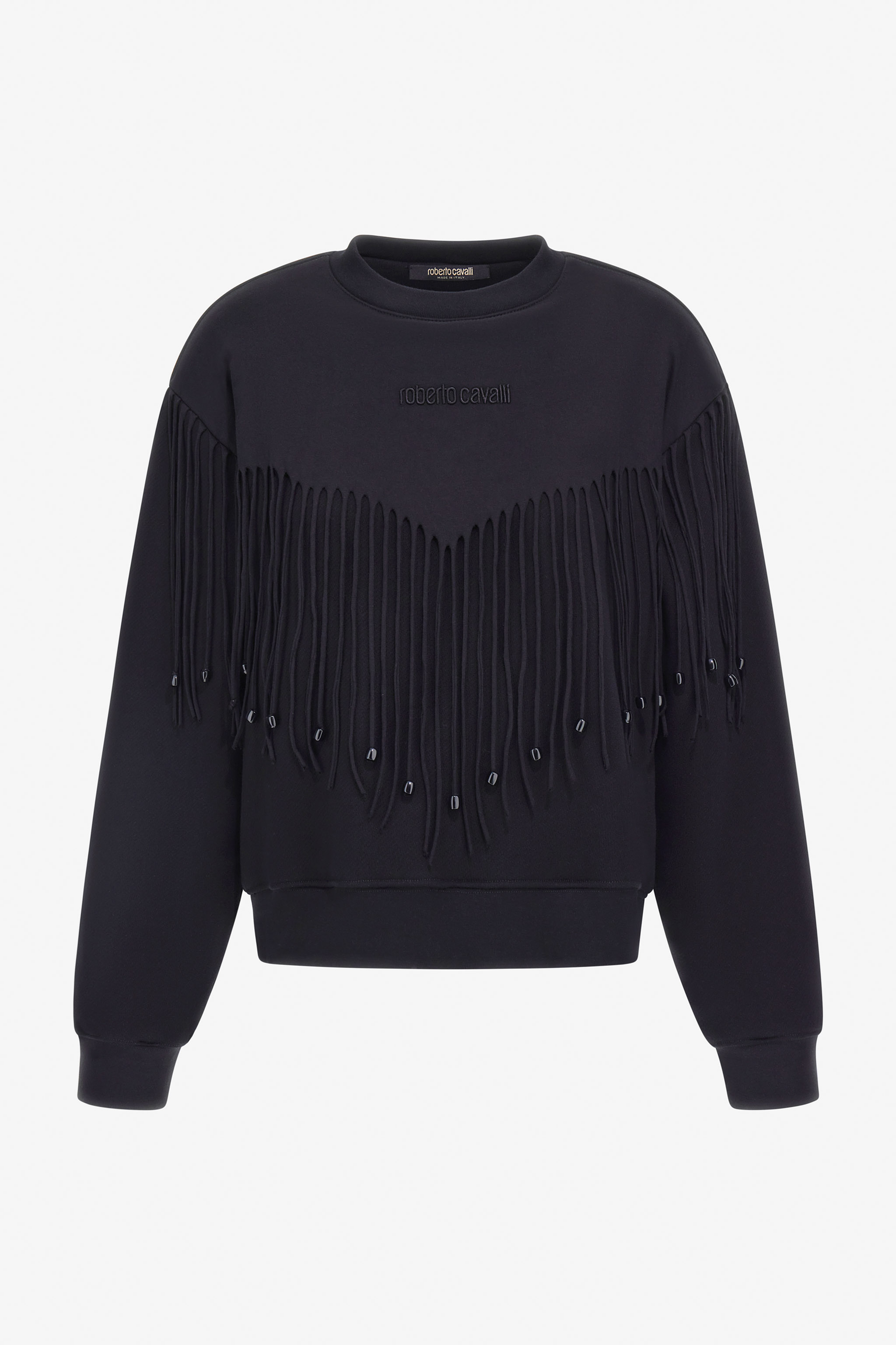 Roberto Cavalli Sweatshirt With Fringe In Nero 191101