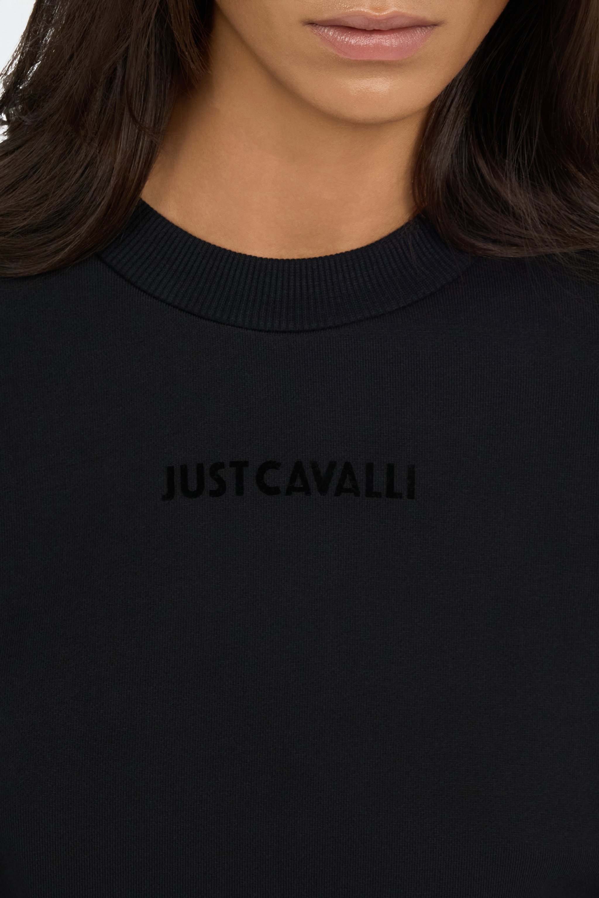 Roberto Cavalli Black Cropped Sweatshirt With Animalier Print Band