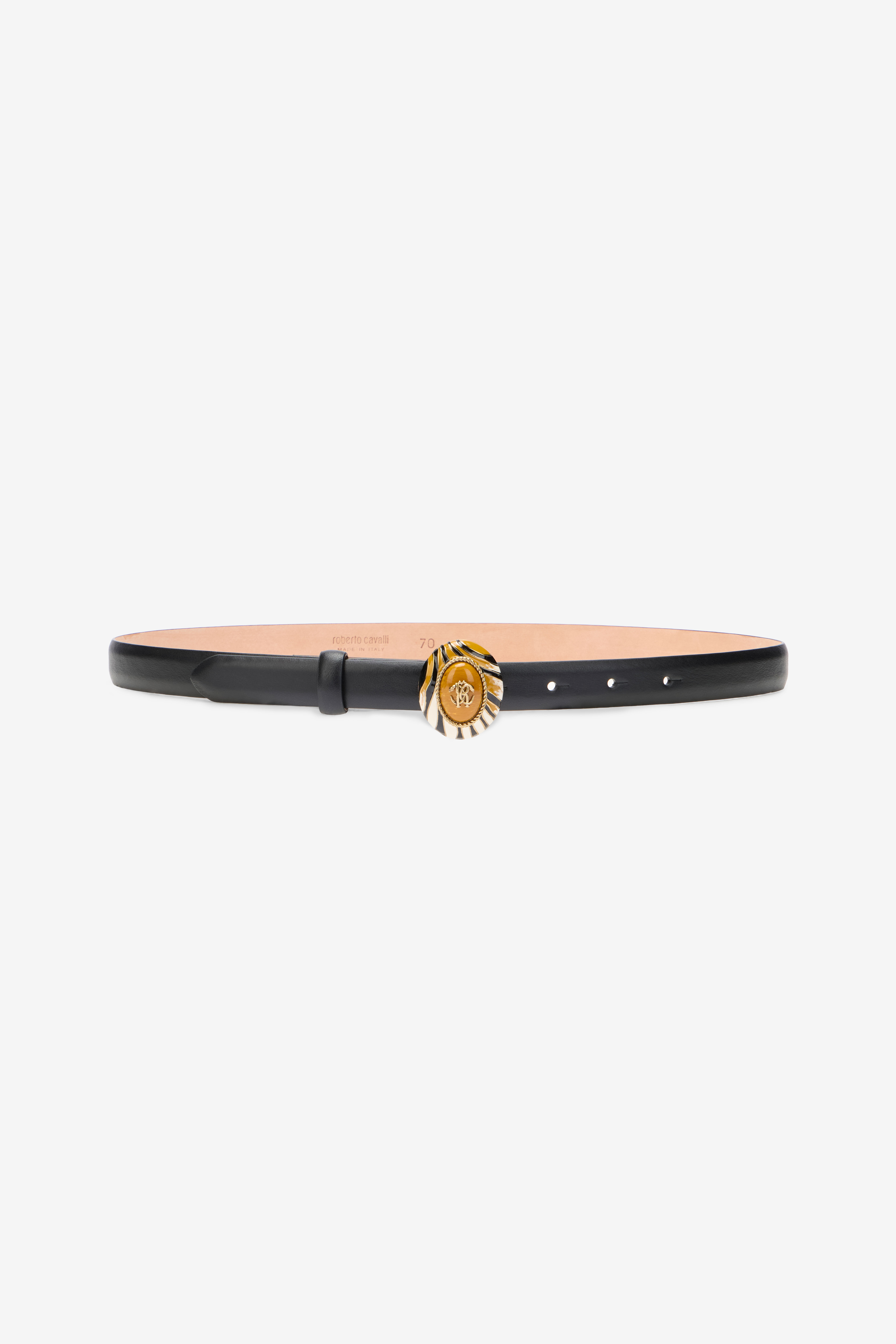 Roberto Cavalli Women's Black/Gold Leather Belt With Monogram Rc Buckle - Belts