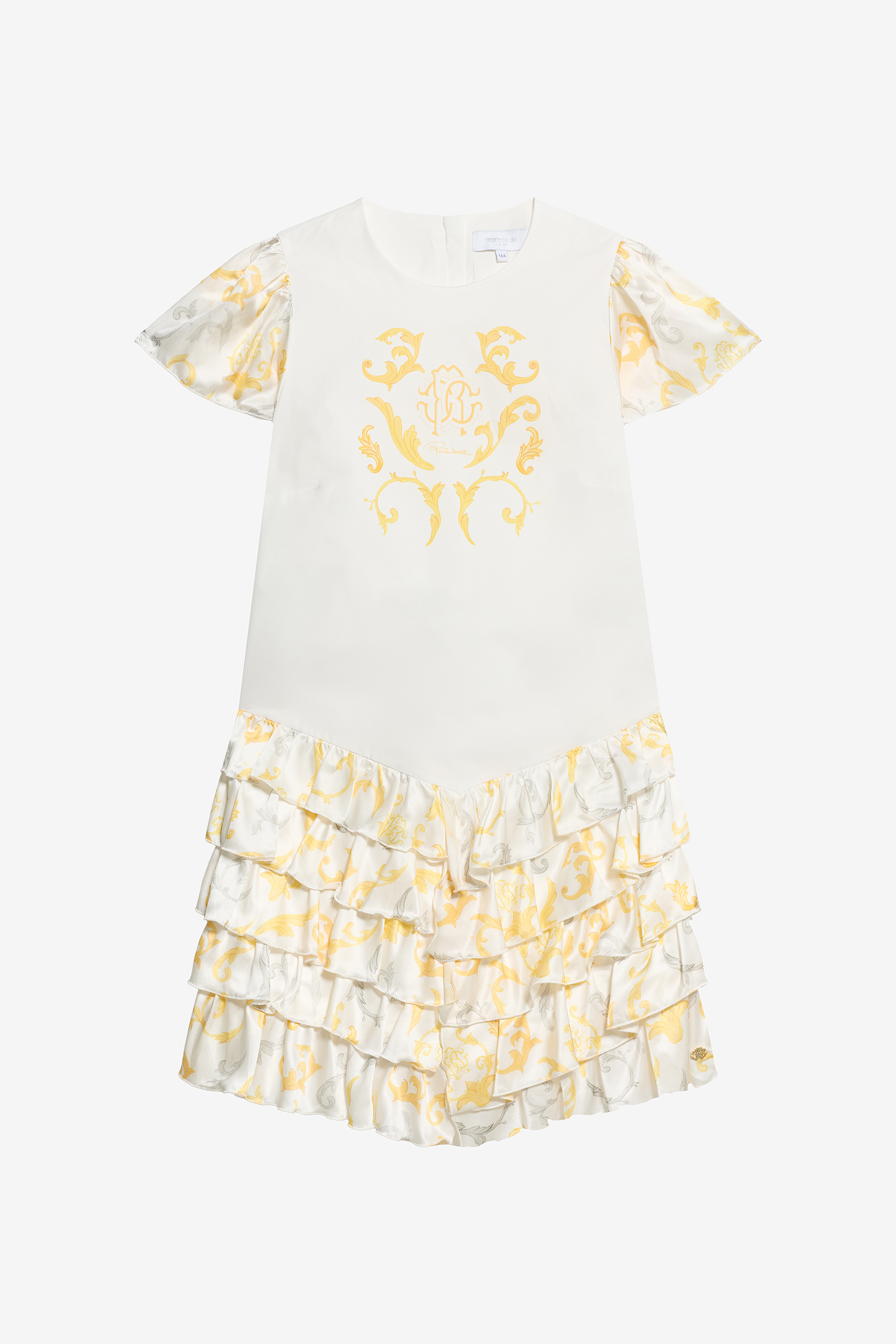 Roberto Cavalli Girls White Children's Dress With Araldic Print - Dresses Milky