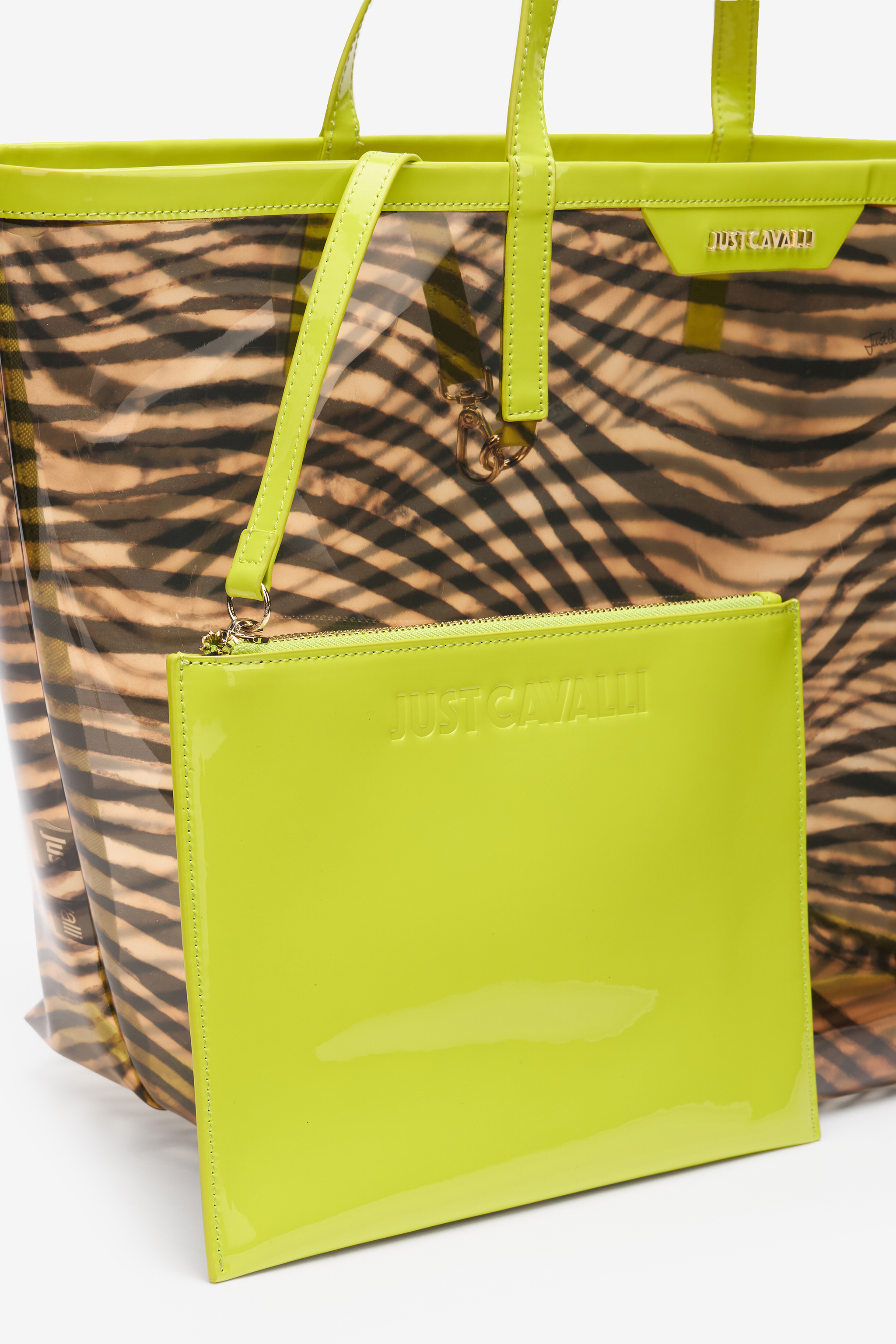 Roberto Cavalli Animal Print Shopper Bag With Pouch In Light Brown