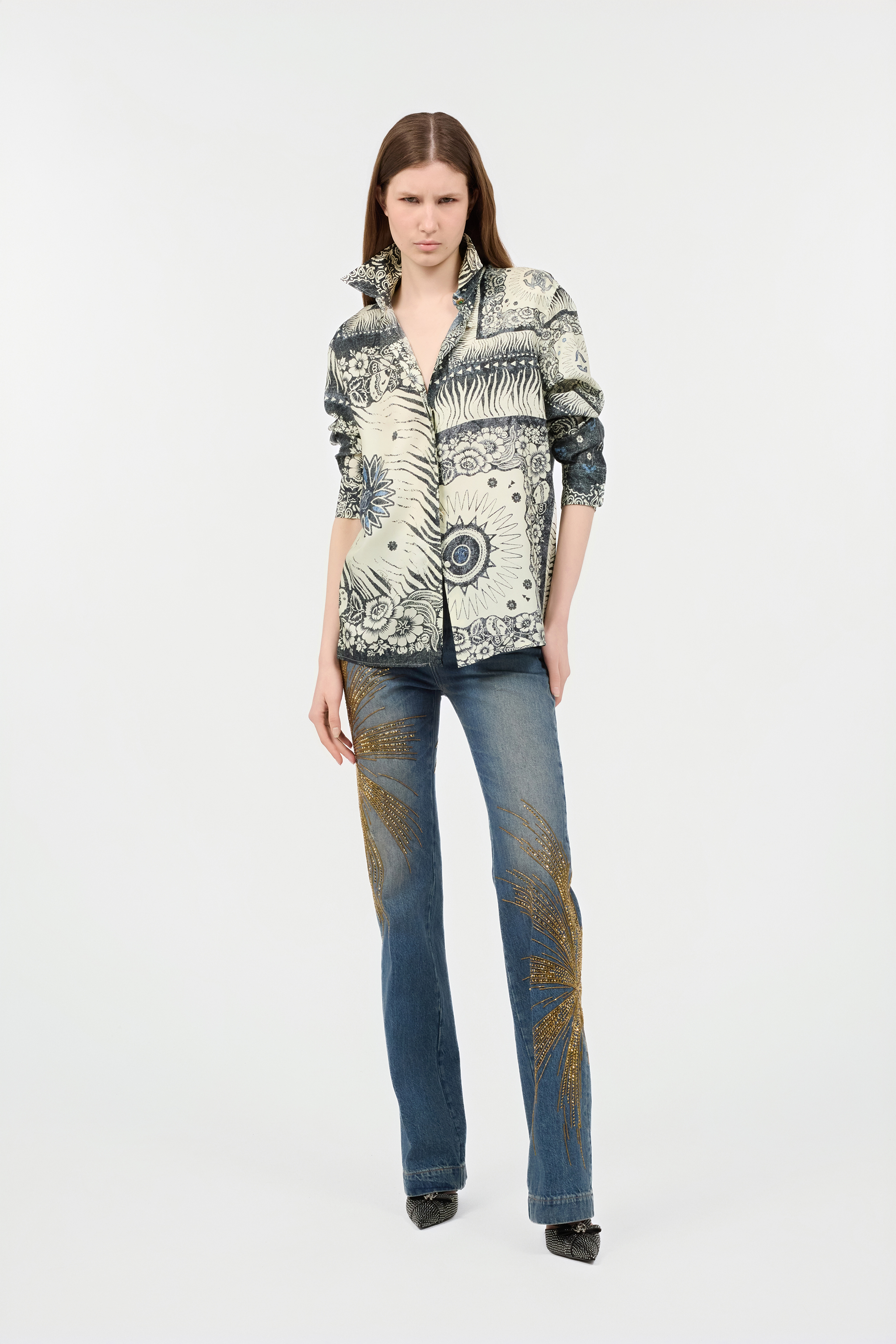 Roberto Cavalli Jeans With Rhinestones In Blue