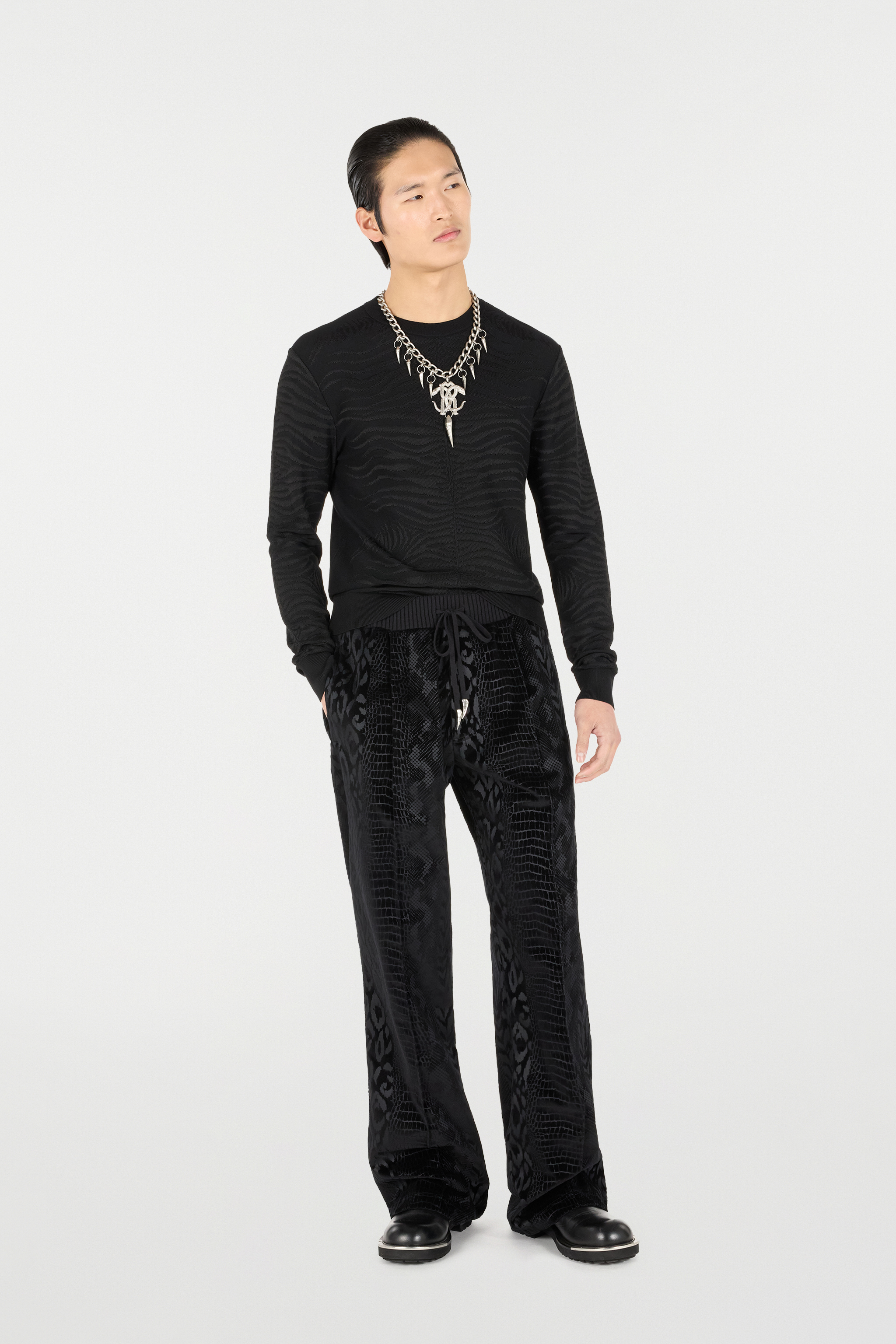 Roberto Cavalli Sweater With Zebra Pattern In Black