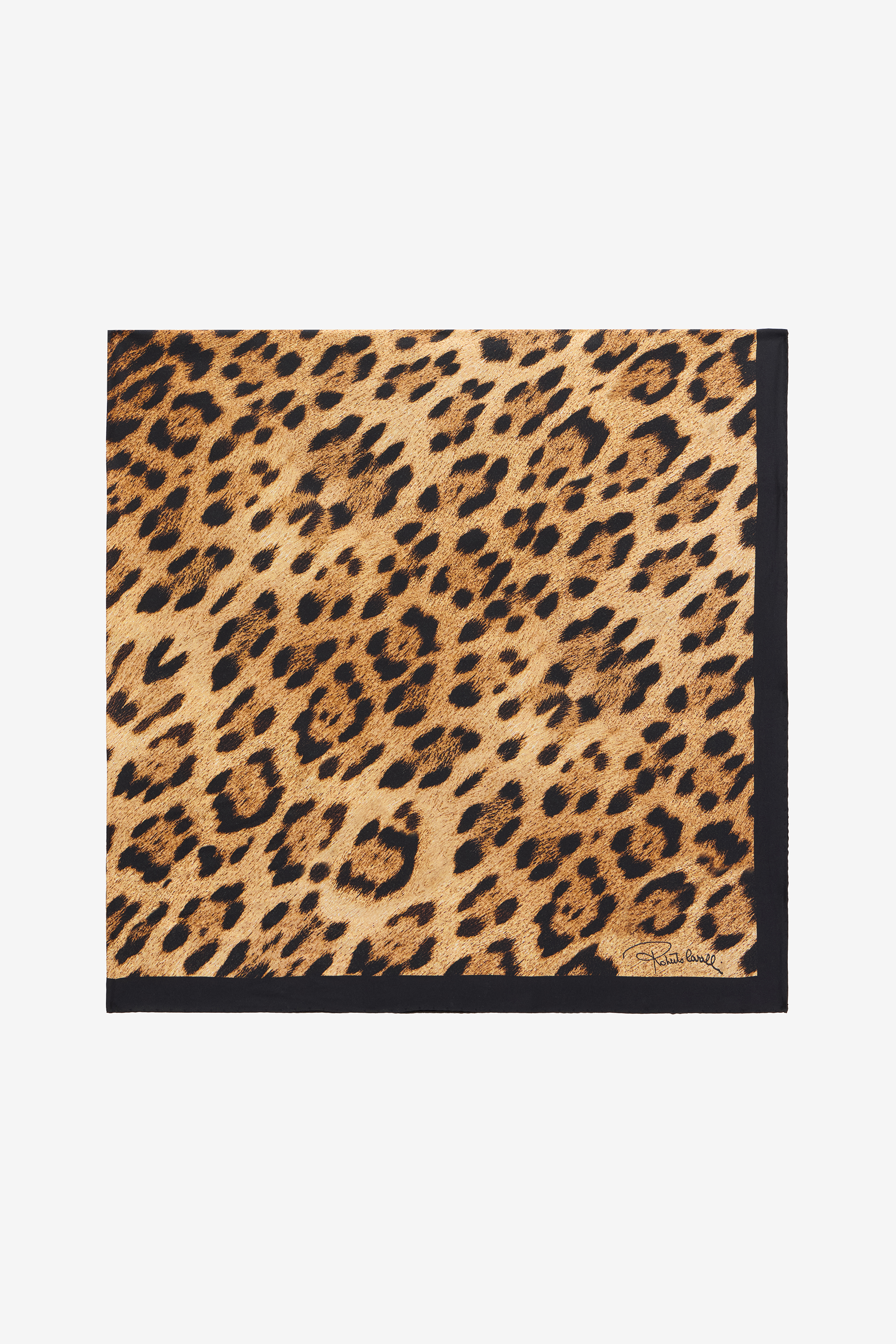 Roberto Cavalli Women's Black Silk Scarf With Jaguar Print - Scarves & Silks Natural