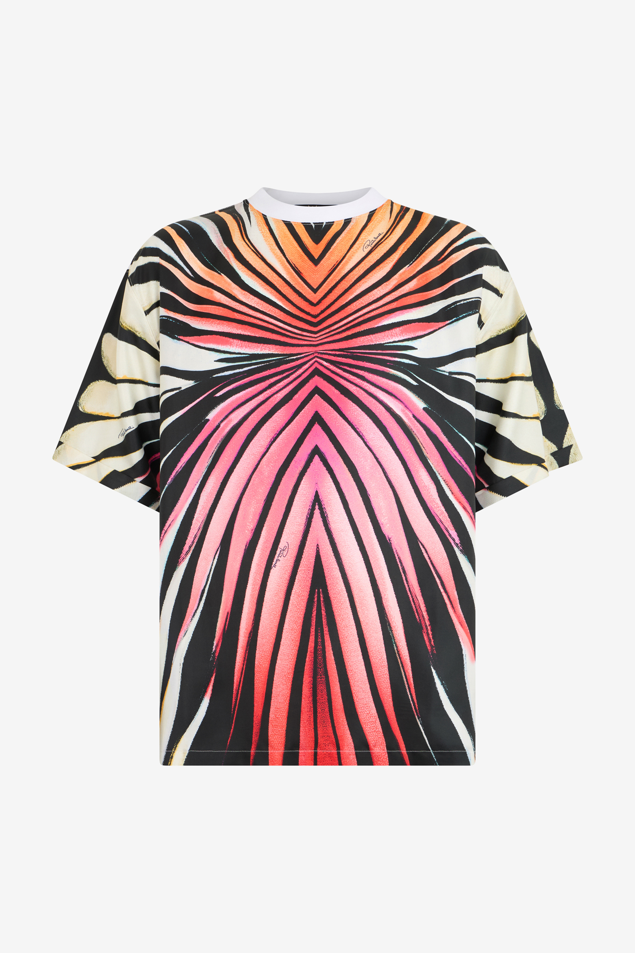 Roberto Cavalli Men's Coral/Pink Ray Of Paradise Print Silk T-Shirt - T-Shirts