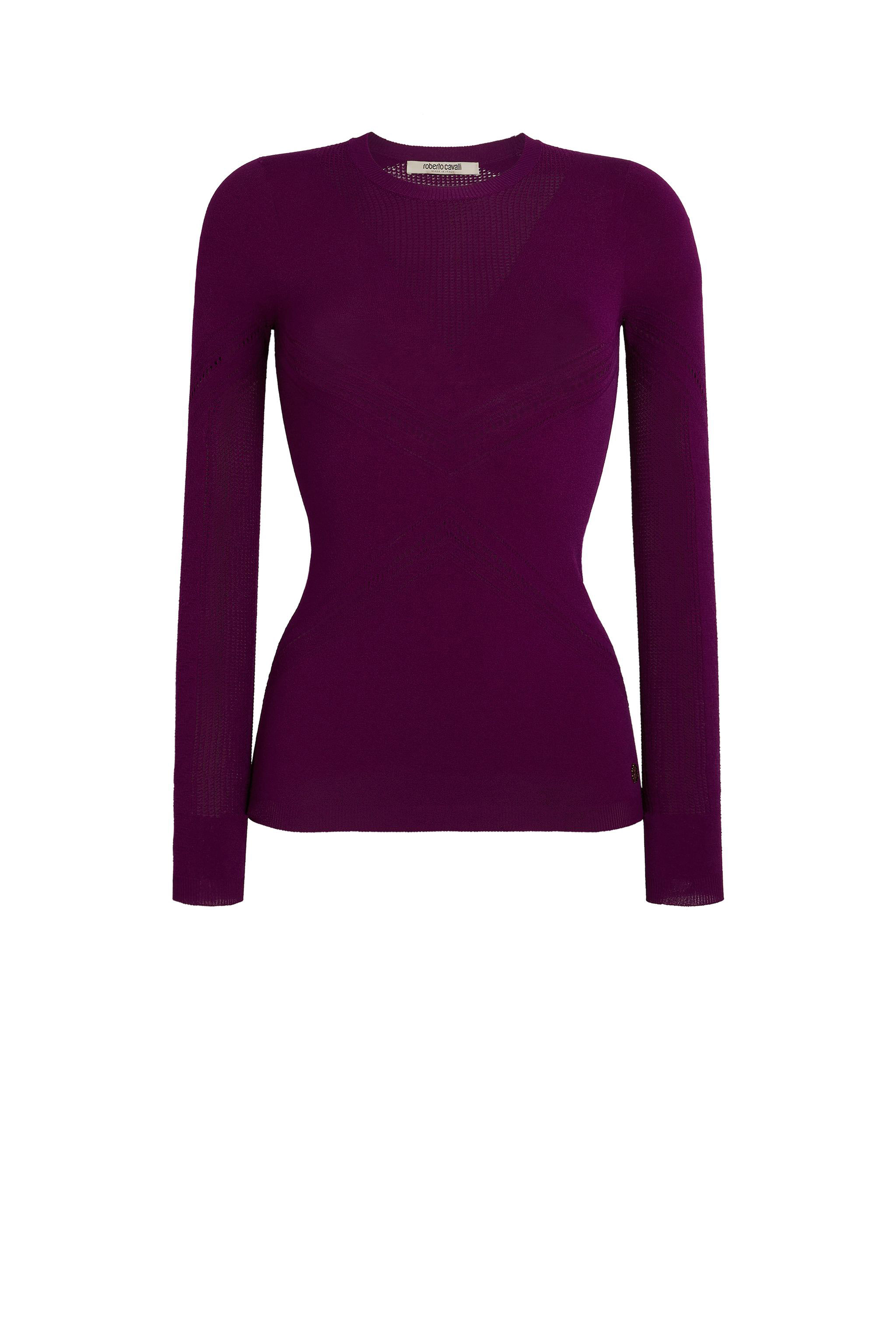 Roberto Cavalli Open Knit Detailed Jumper In Purple