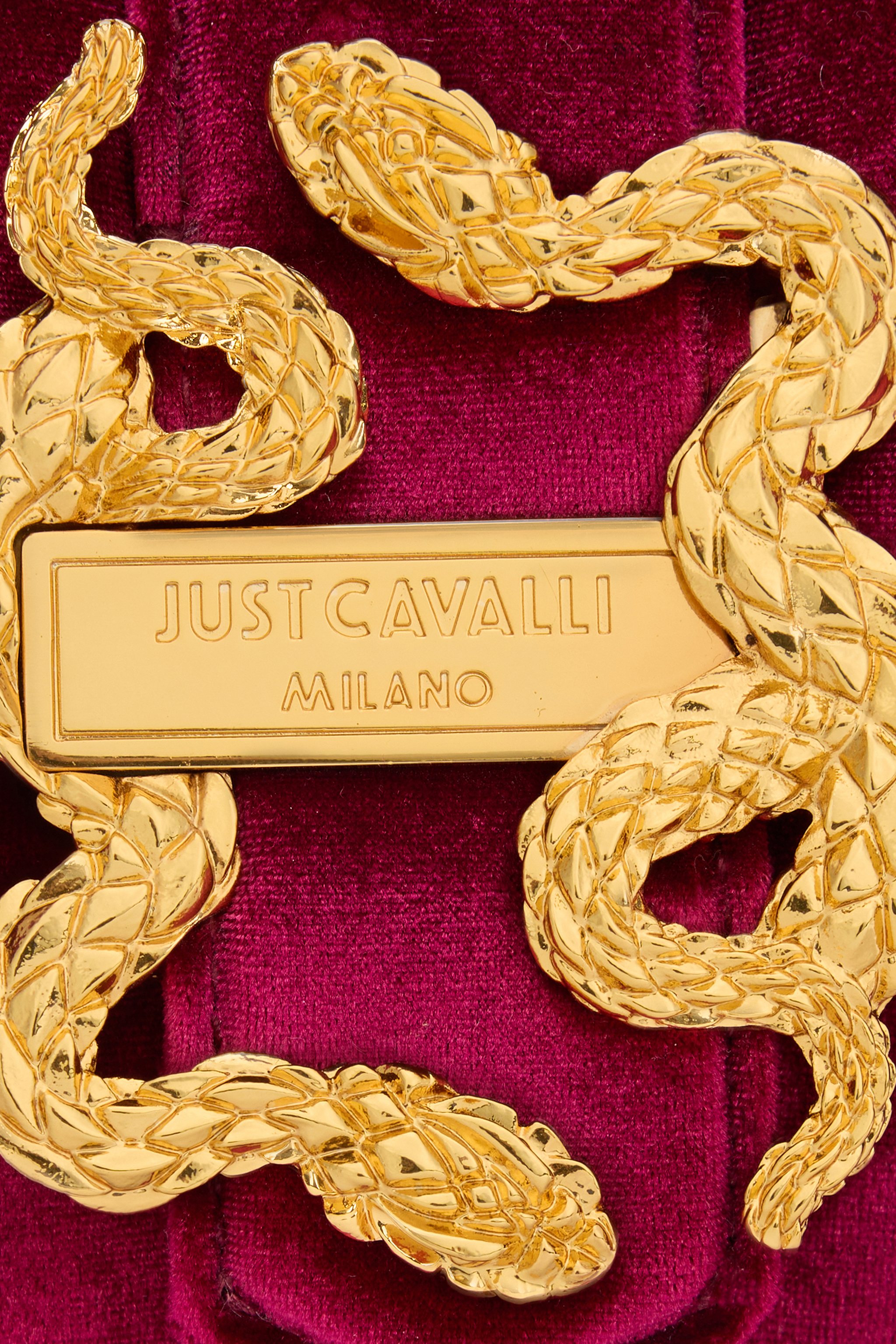 Roberto Cavalli Cherry Velvet Shoulder Bag Snake Buckle In Red