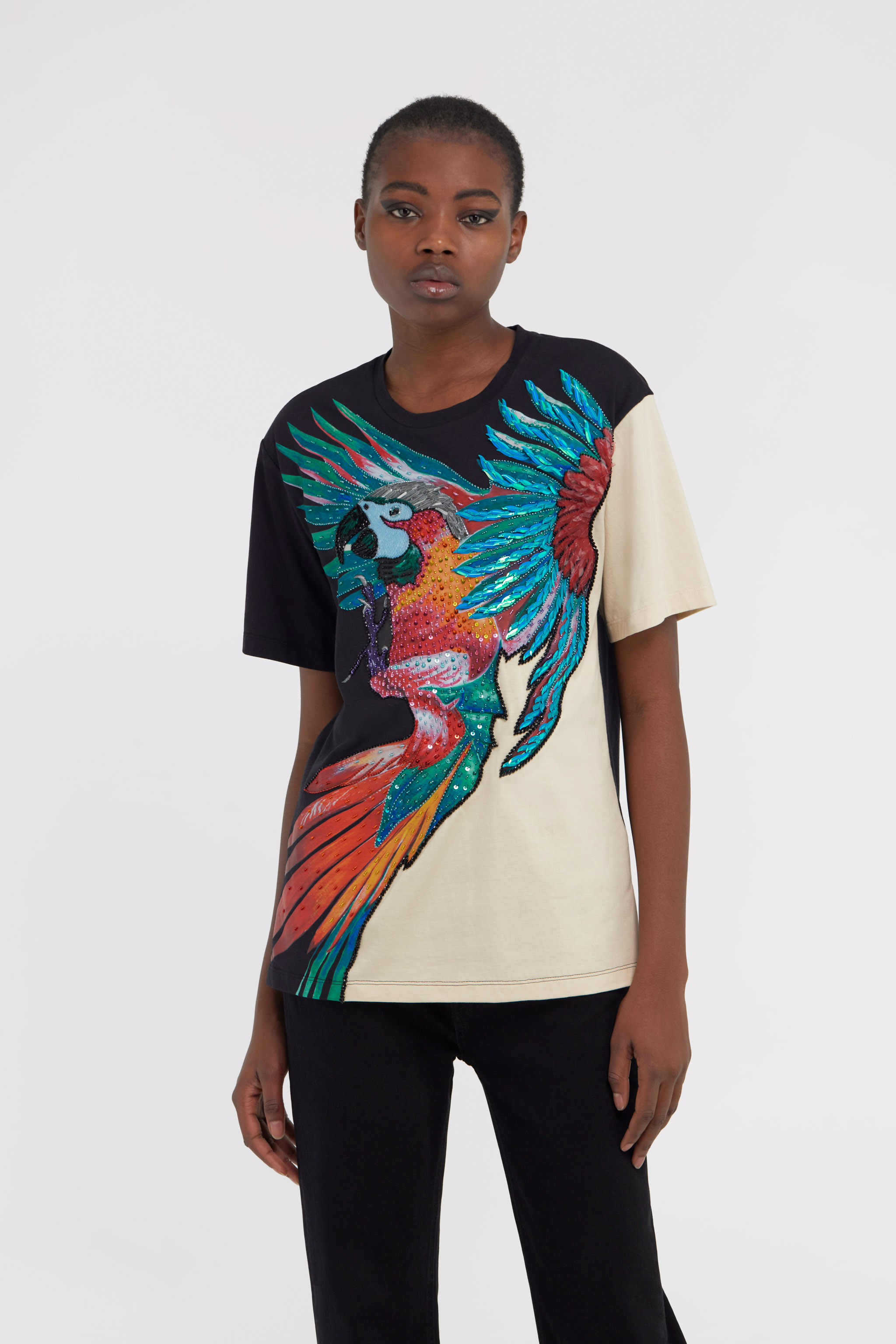 ROBERTO CAVALLI T-SHIRT WITH PARROT PRINT