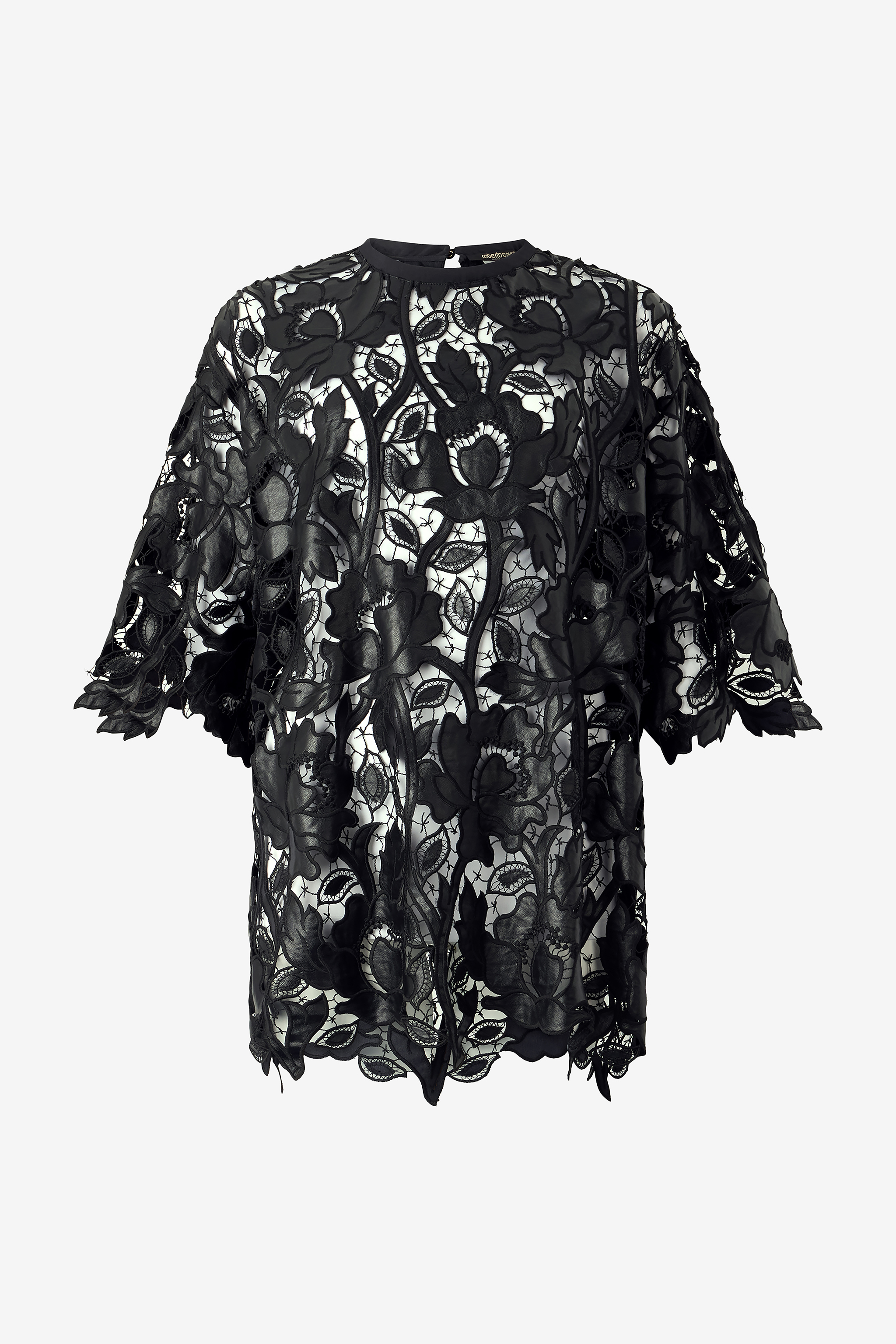 Roberto Cavalli Women's Black Lace Top With Floral Macramé