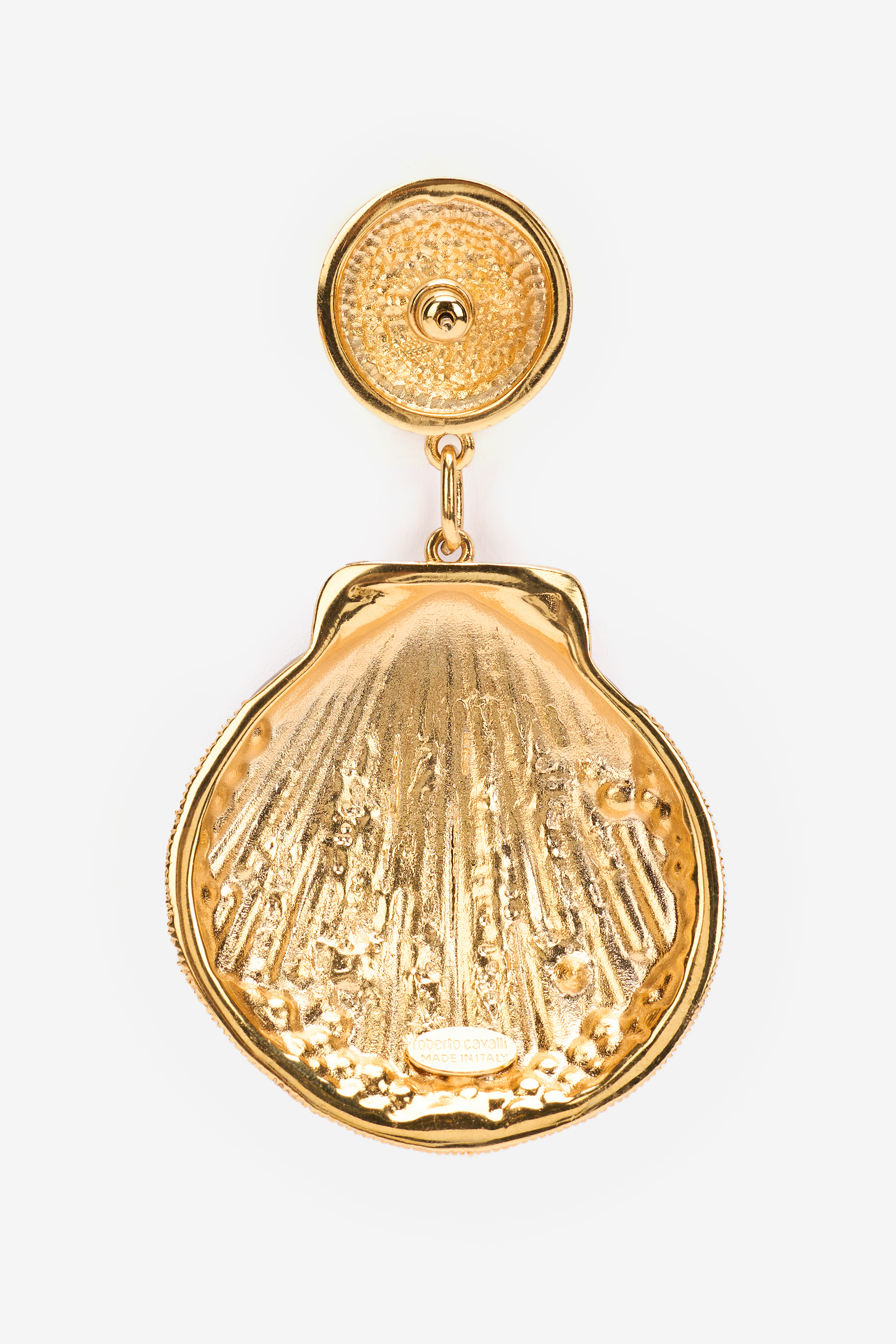 Roberto Cavalli Shell Drop Earrings In Gold